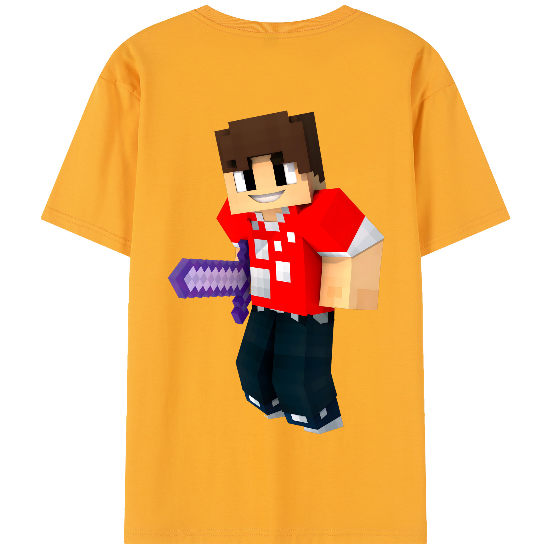 （画像用） マインクラフト ブロックの世界 Minecraft MC Block world 綿100％半袖Tシャツ（背面プリント）