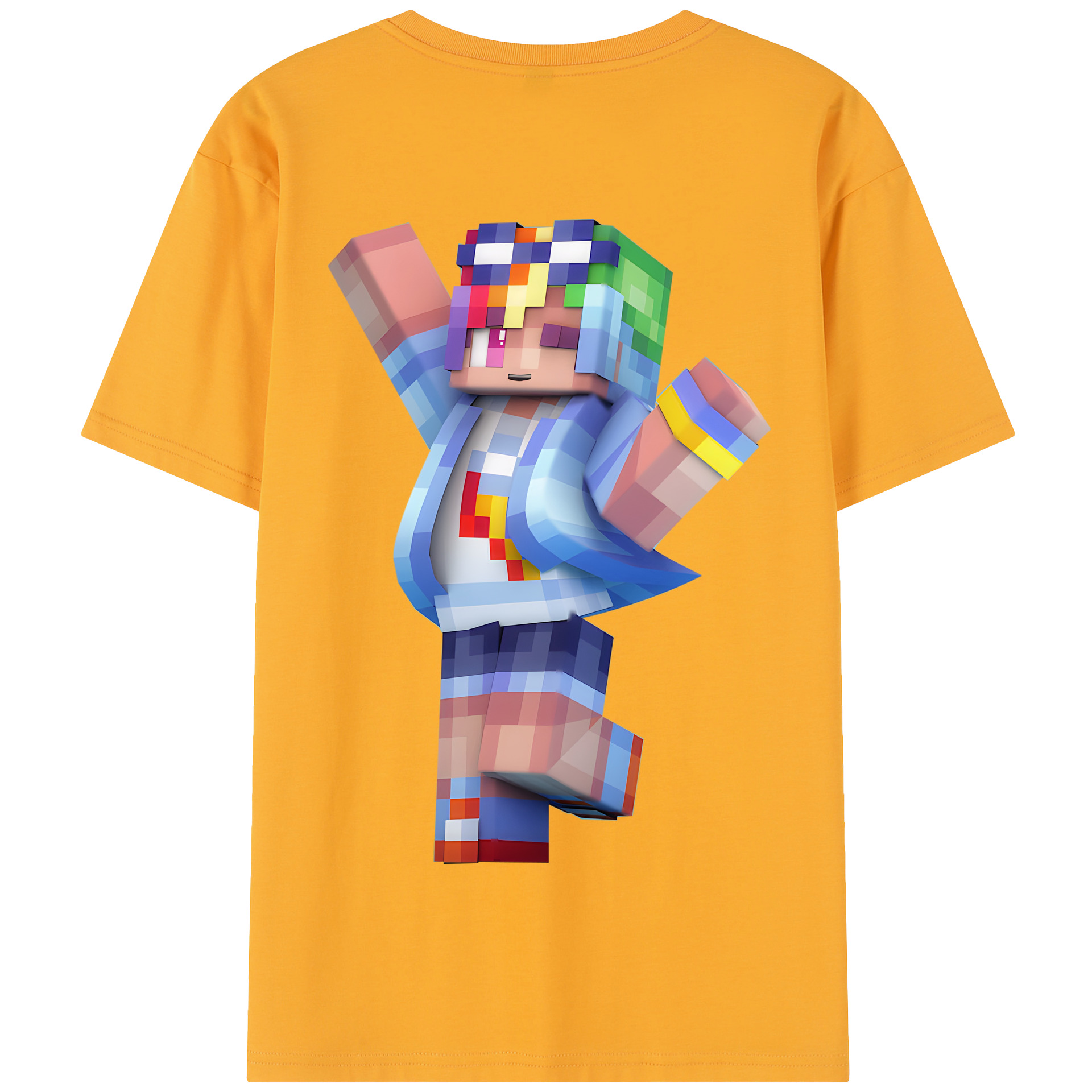 （画像用） マインクラフト ブロックの世界 Minecraft MC Block world 綿100％半袖Tシャツ（背面プリント）