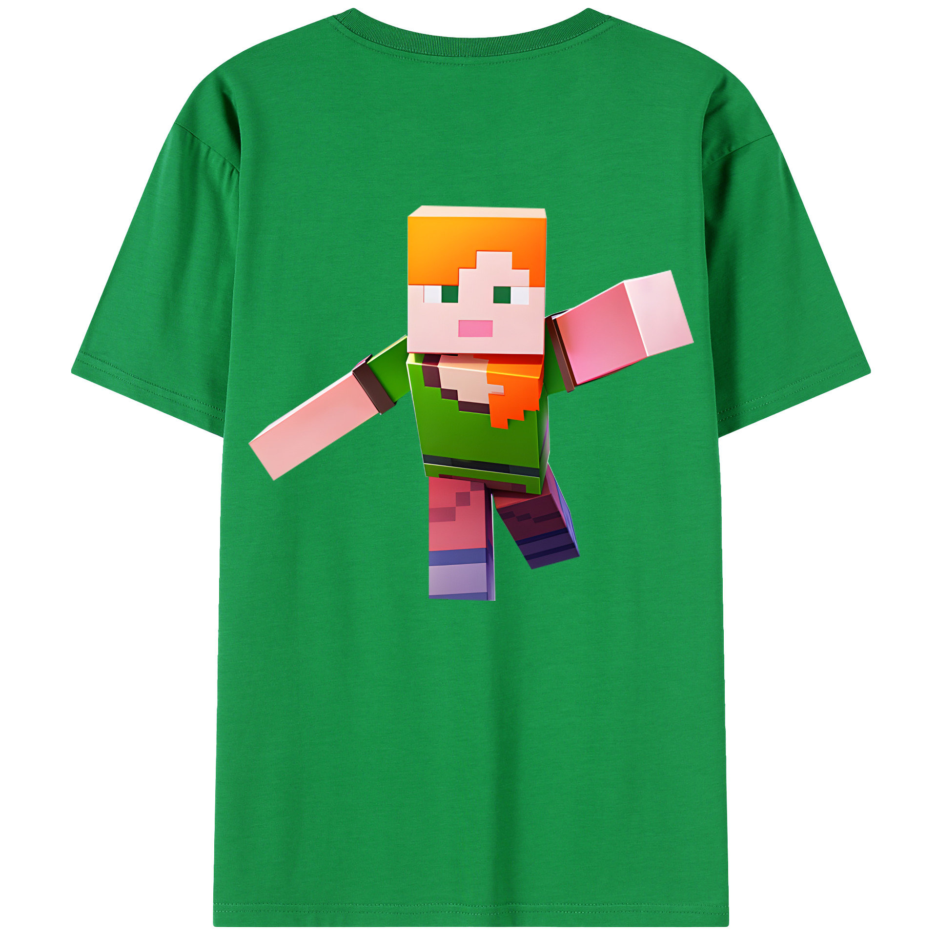（画像用） マインクラフト ブロックの世界 Minecraft MC Block world 綿100％半袖Tシャツ（背面プリント）