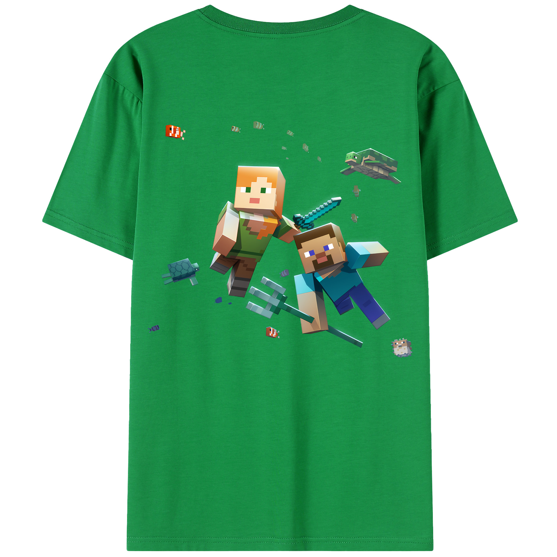 （画像用） マインクラフト ブロックの世界 Minecraft MC Block world 綿100％半袖Tシャツ（背面プリント）