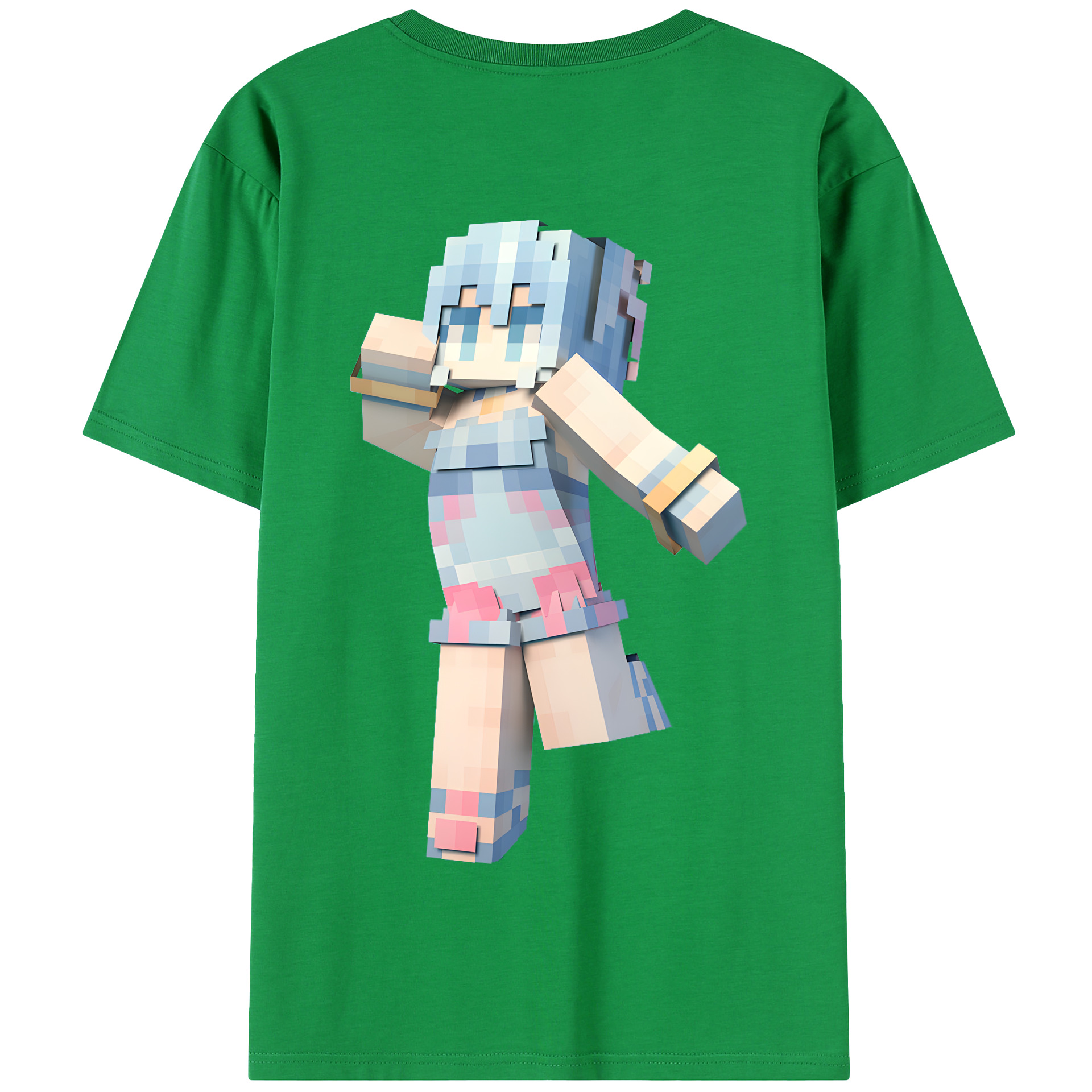（画像用） マインクラフト ブロックの世界 Minecraft MC Block world 綿100％半袖Tシャツ（背面プリント）