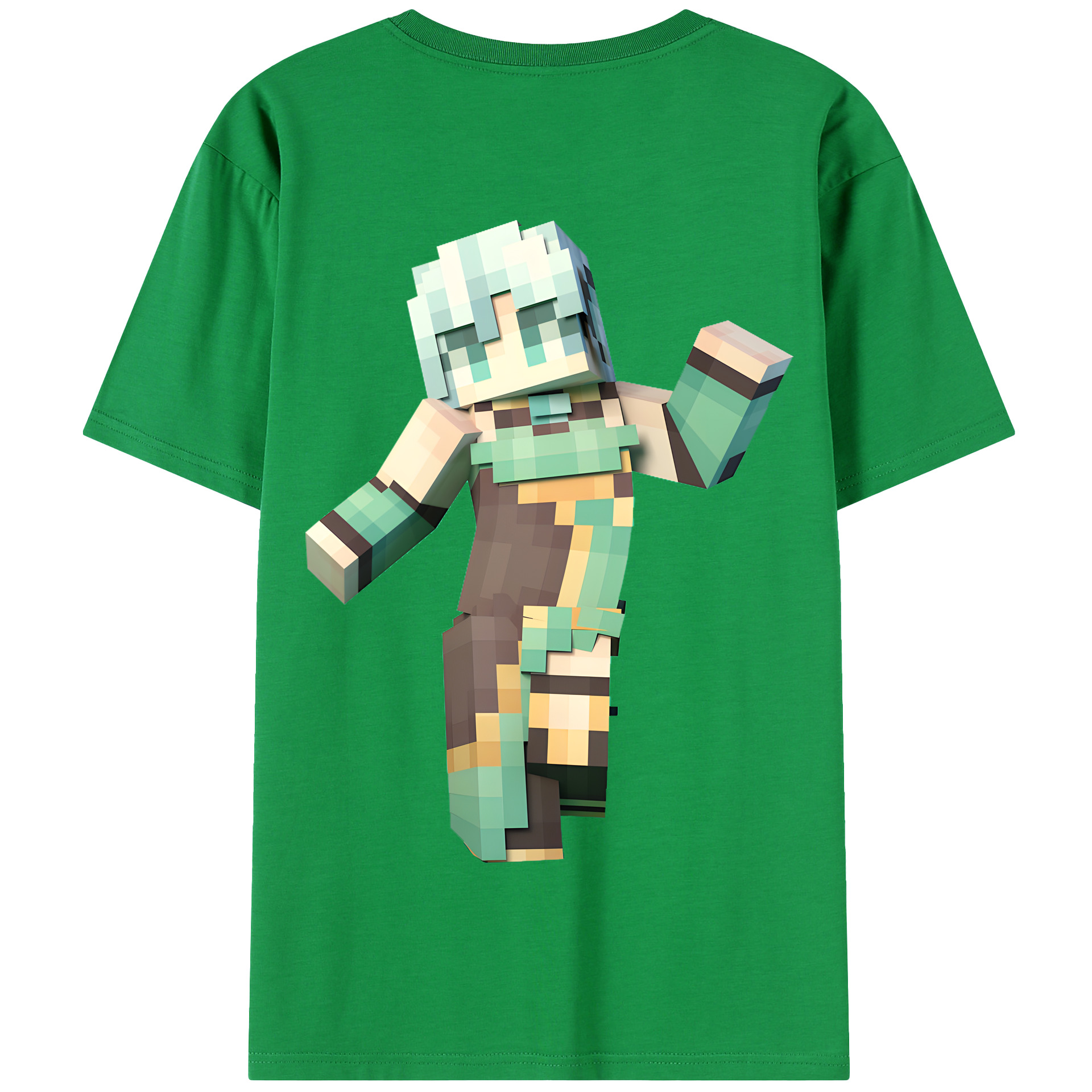 （画像用） マインクラフト ブロックの世界 Minecraft MC Block world 綿100％半袖Tシャツ（背面プリント）