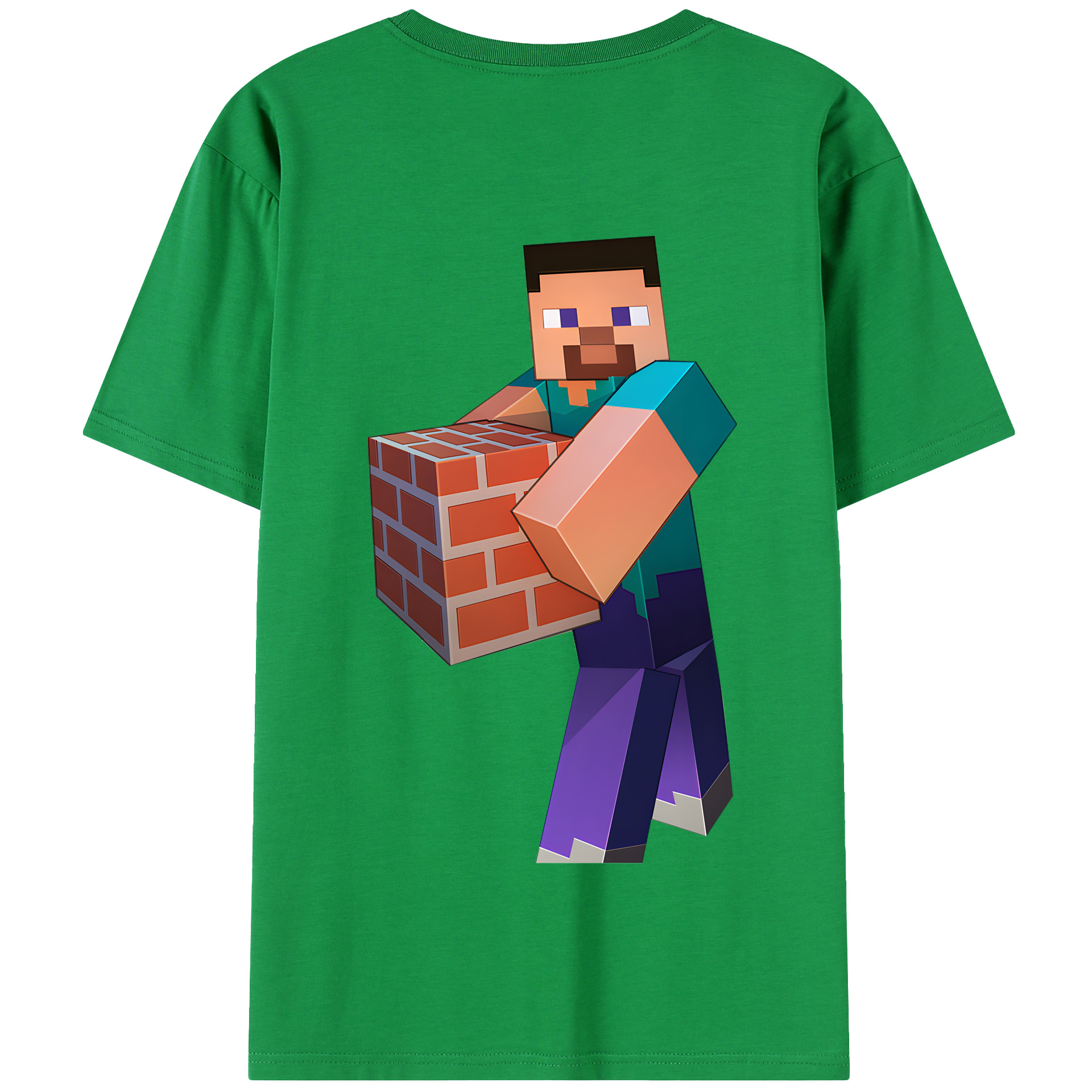 （画像用） マインクラフト ブロックの世界 Minecraft MC Block world 綿100％半袖Tシャツ（背面プリント）