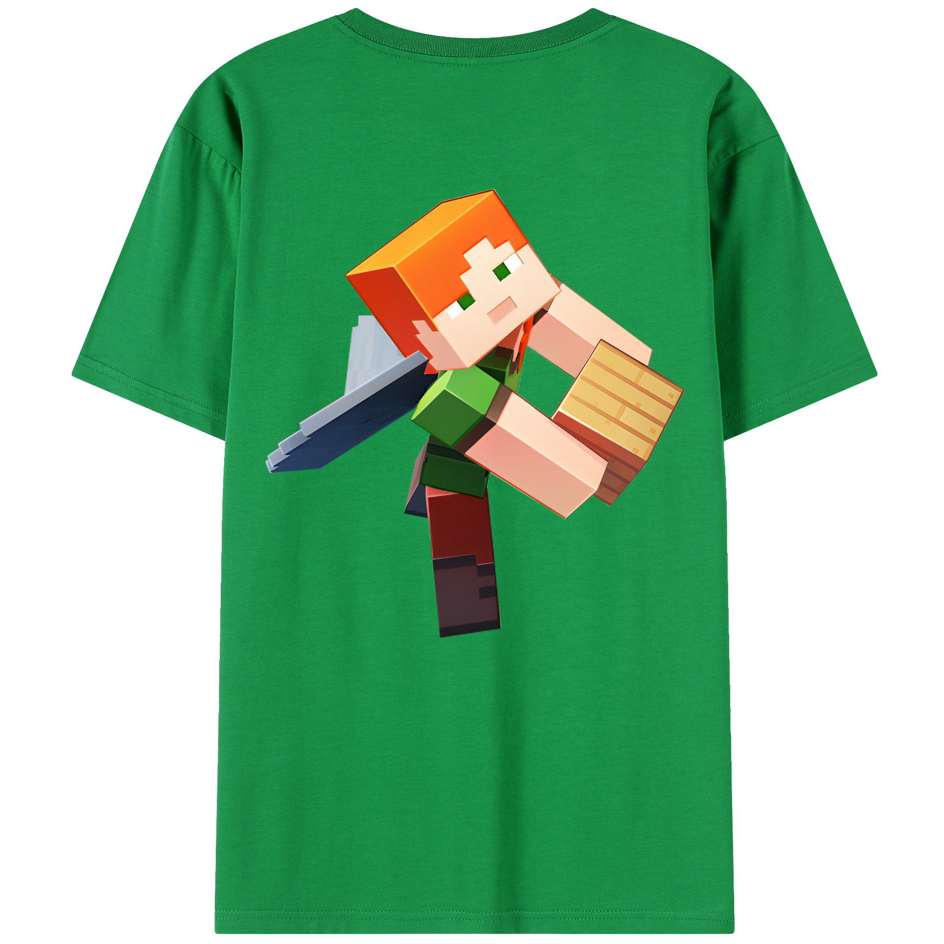 （画像用） マインクラフト ブロックの世界 Minecraft MC Block world 綿100％半袖Tシャツ（背面プリント）