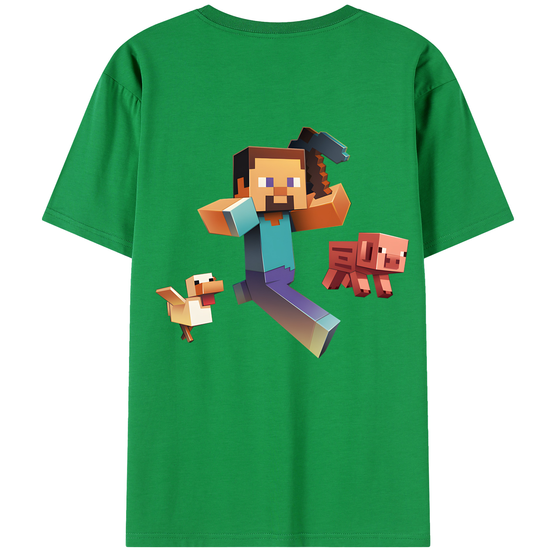 （画像用） マインクラフト ブロックの世界 Minecraft MC Block world 綿100％半袖Tシャツ（背面プリント）
