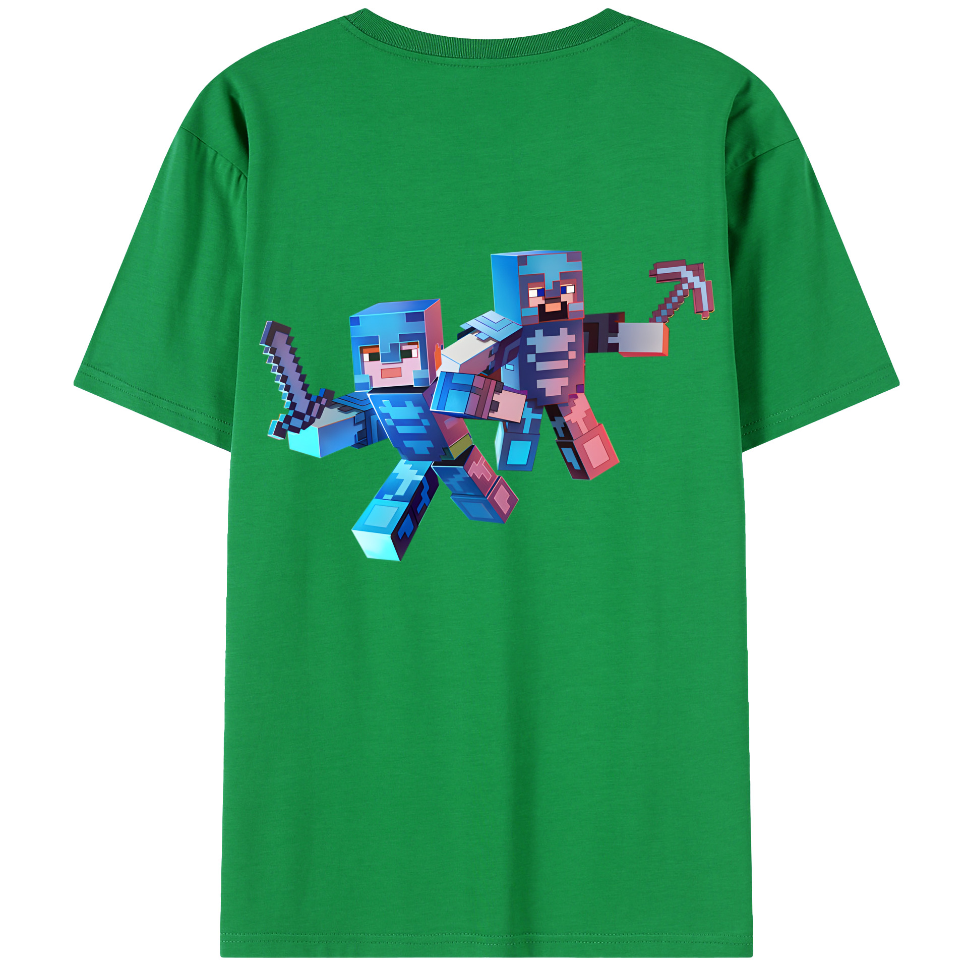 （画像用） マインクラフト ブロックの世界 Minecraft MC Block world 綿100％半袖Tシャツ（背面プリント）