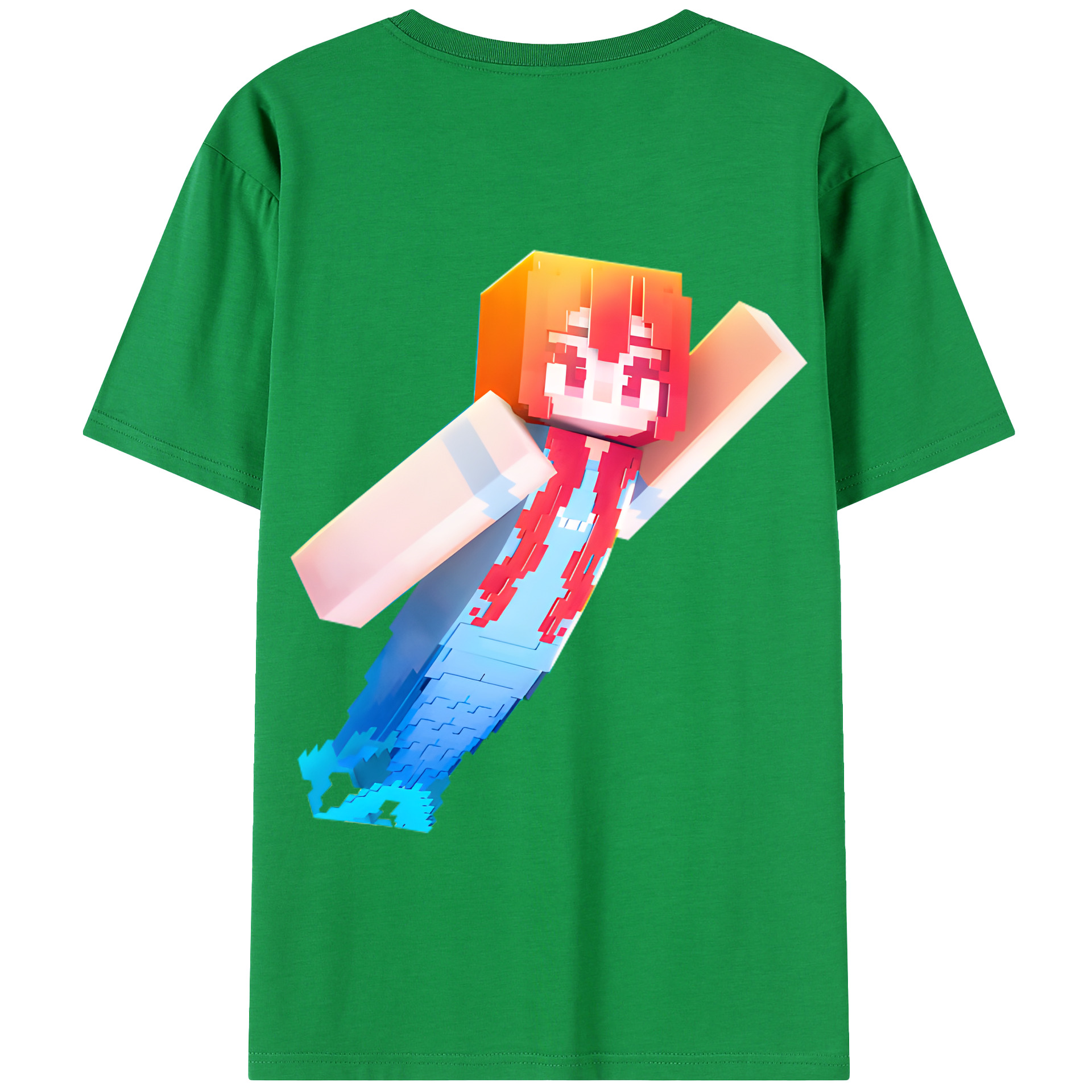 （画像用） マインクラフト ブロックの世界 Minecraft MC Block world 綿100％半袖Tシャツ（背面プリント）