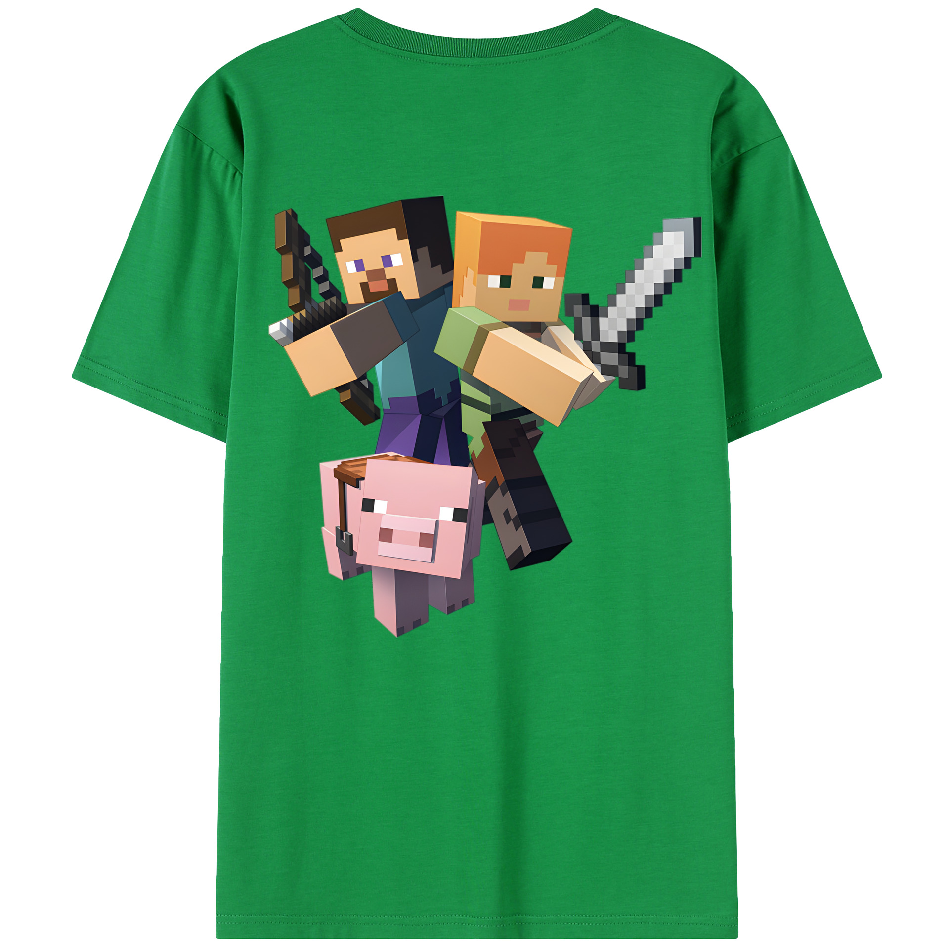 （画像用） マインクラフト ブロックの世界 Minecraft MC Block world 綿100％半袖Tシャツ（背面プリント）