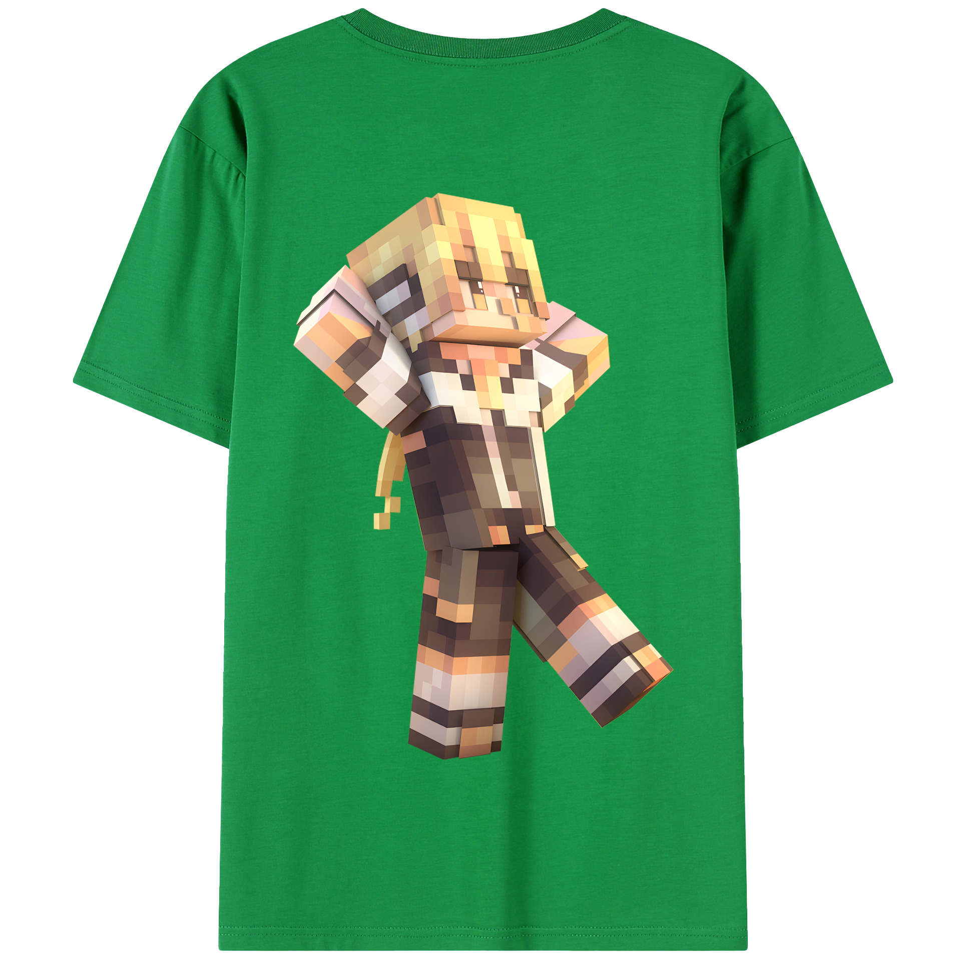 （画像用） マインクラフト ブロックの世界 Minecraft MC Block world 綿100％半袖Tシャツ（背面プリント）