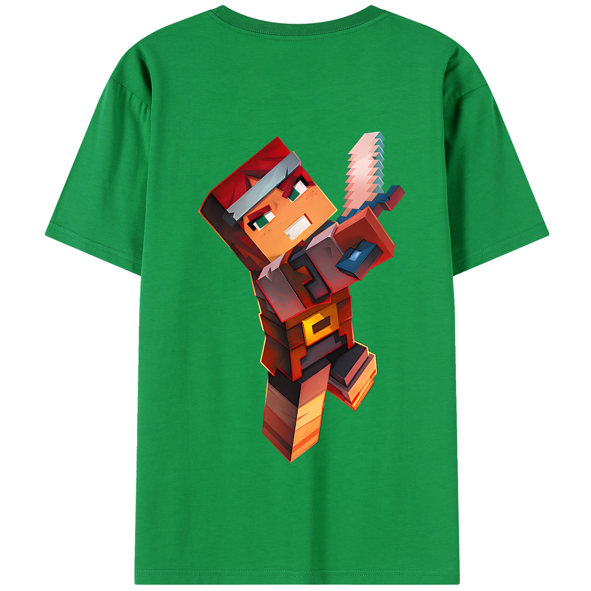 （画像用） マインクラフト ブロックの世界 Minecraft MC Block world 綿100％半袖Tシャツ（背面プリント）