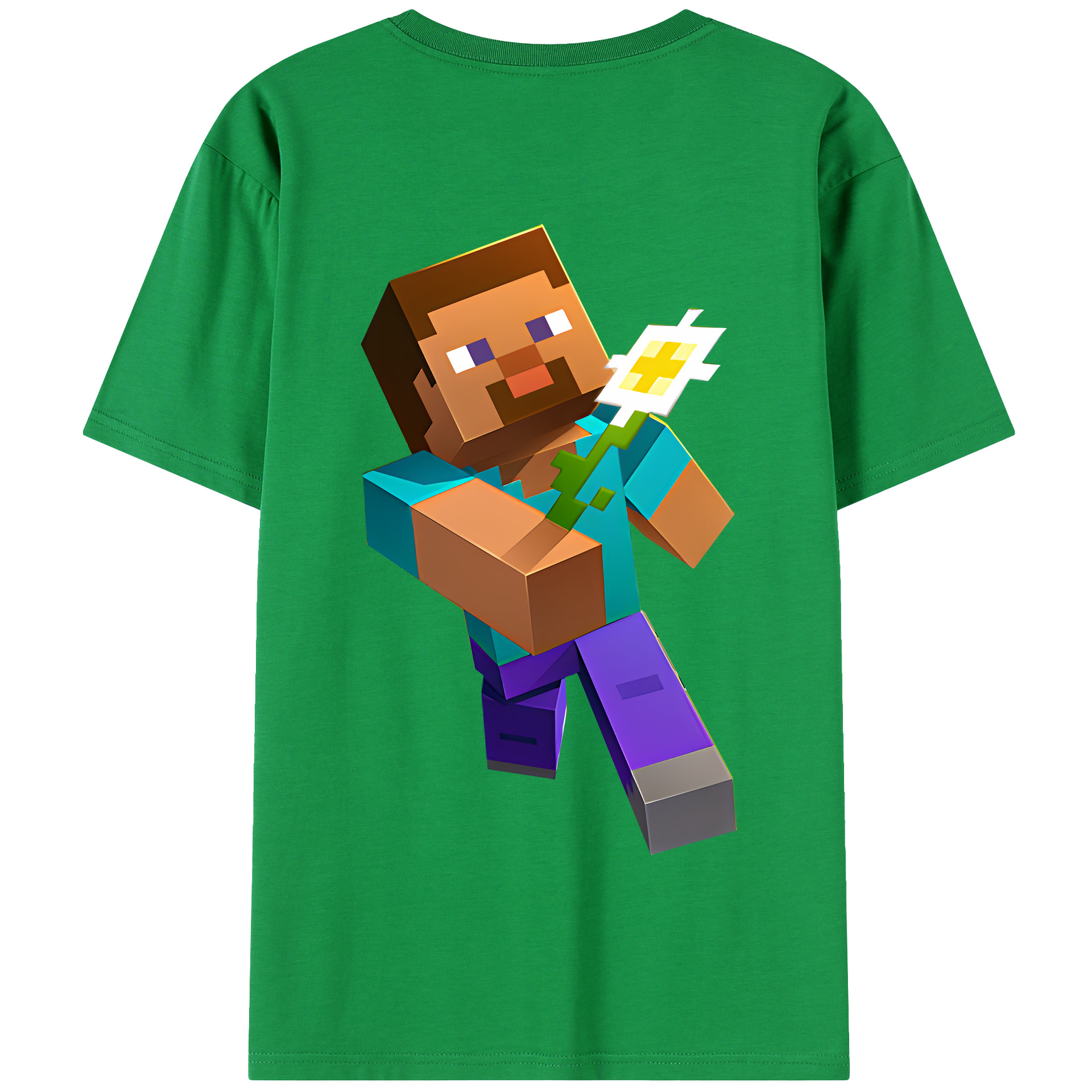（画像用） マインクラフト ブロックの世界 Minecraft MC Block world 綿100％半袖Tシャツ（背面プリント）