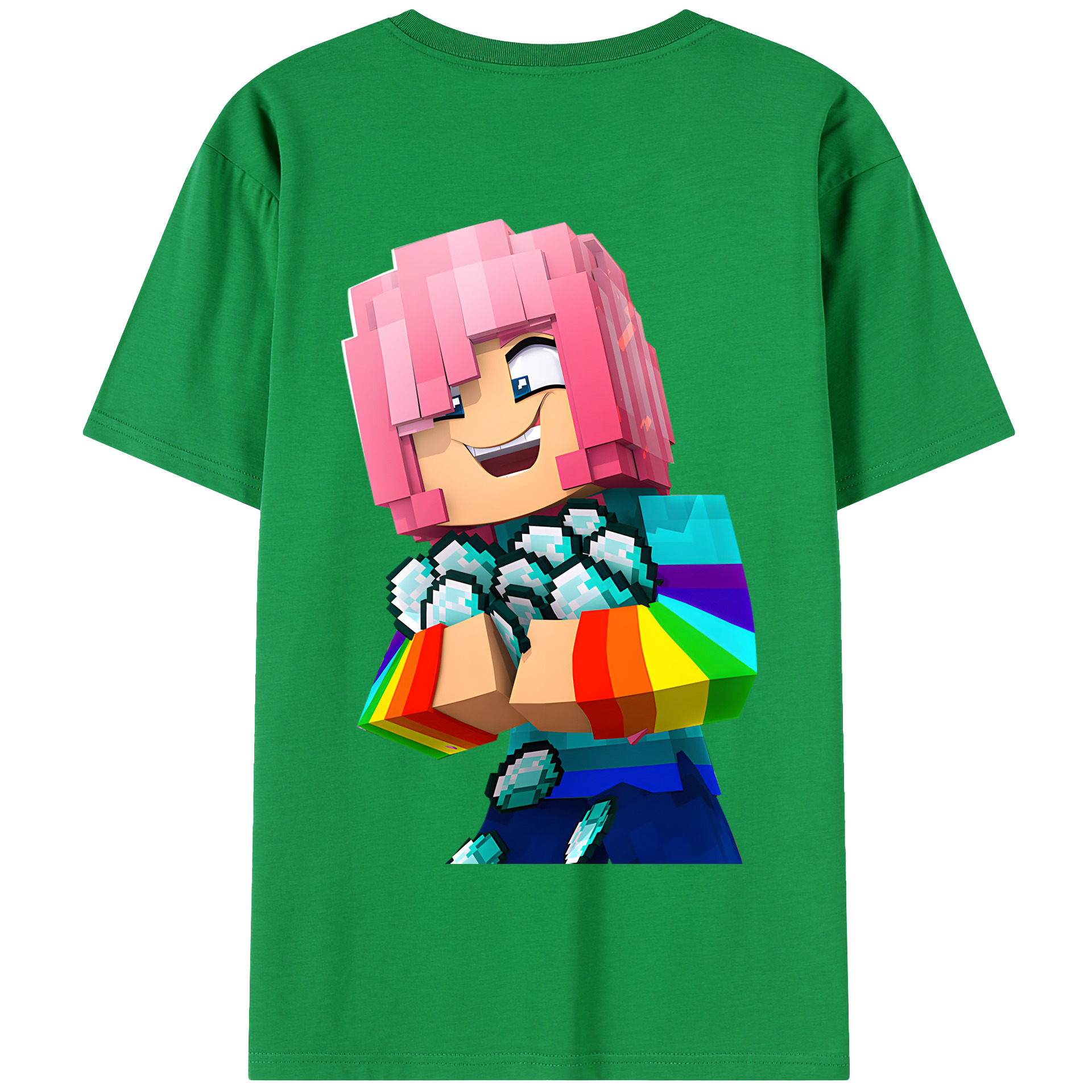 （画像用） マインクラフト ブロックの世界 Minecraft MC Block world 綿100％半袖Tシャツ（背面プリント）