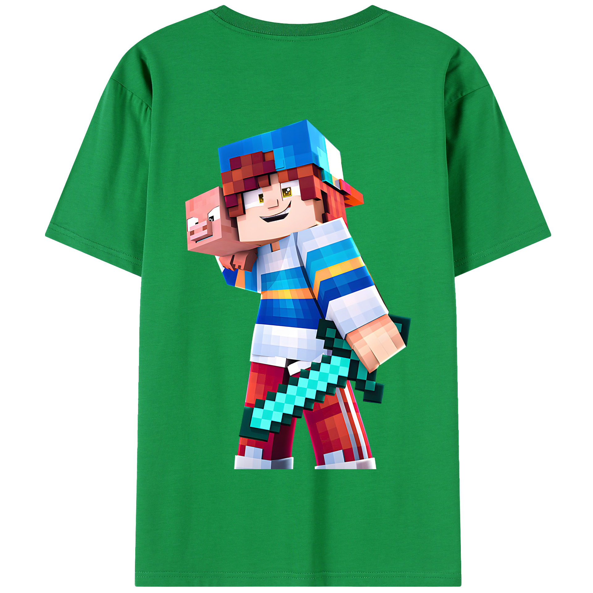 （画像用） マインクラフト ブロックの世界 Minecraft MC Block world 綿100％半袖Tシャツ（背面プリント）