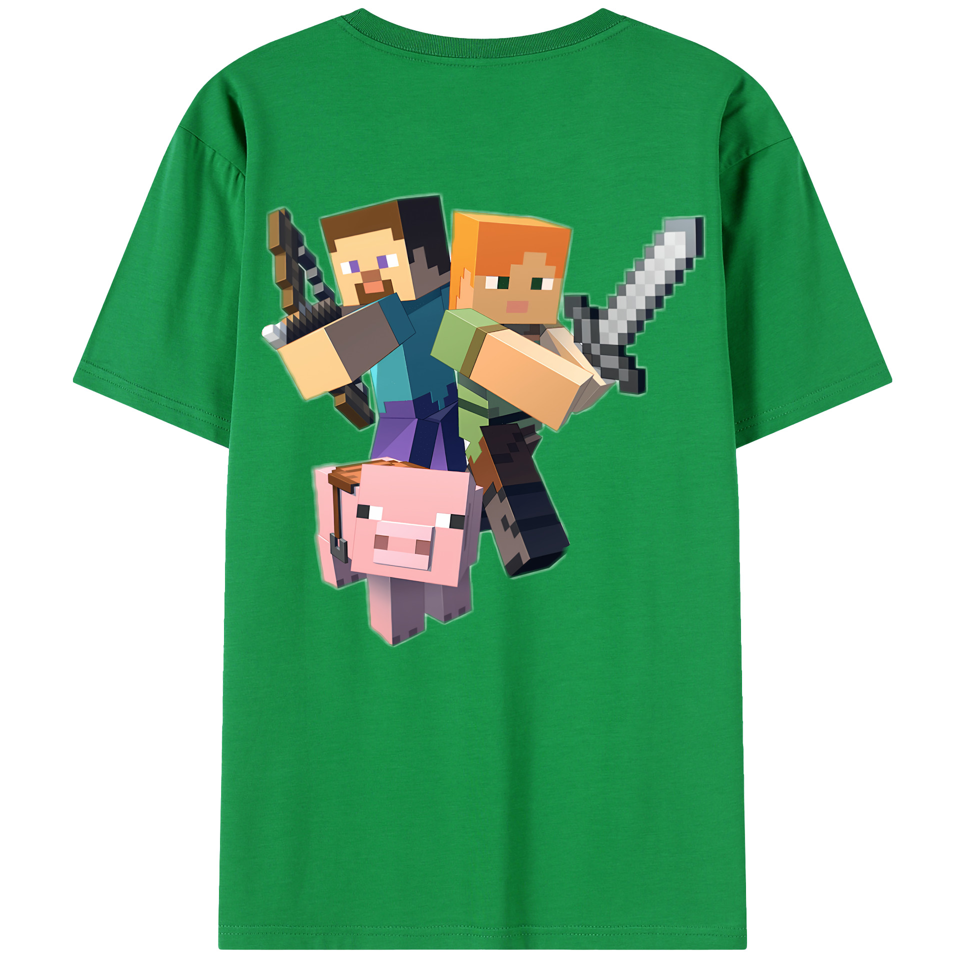（画像用） マインクラフト ブロックの世界 Minecraft MC Block world 綿100％半袖Tシャツ（背面プリント）