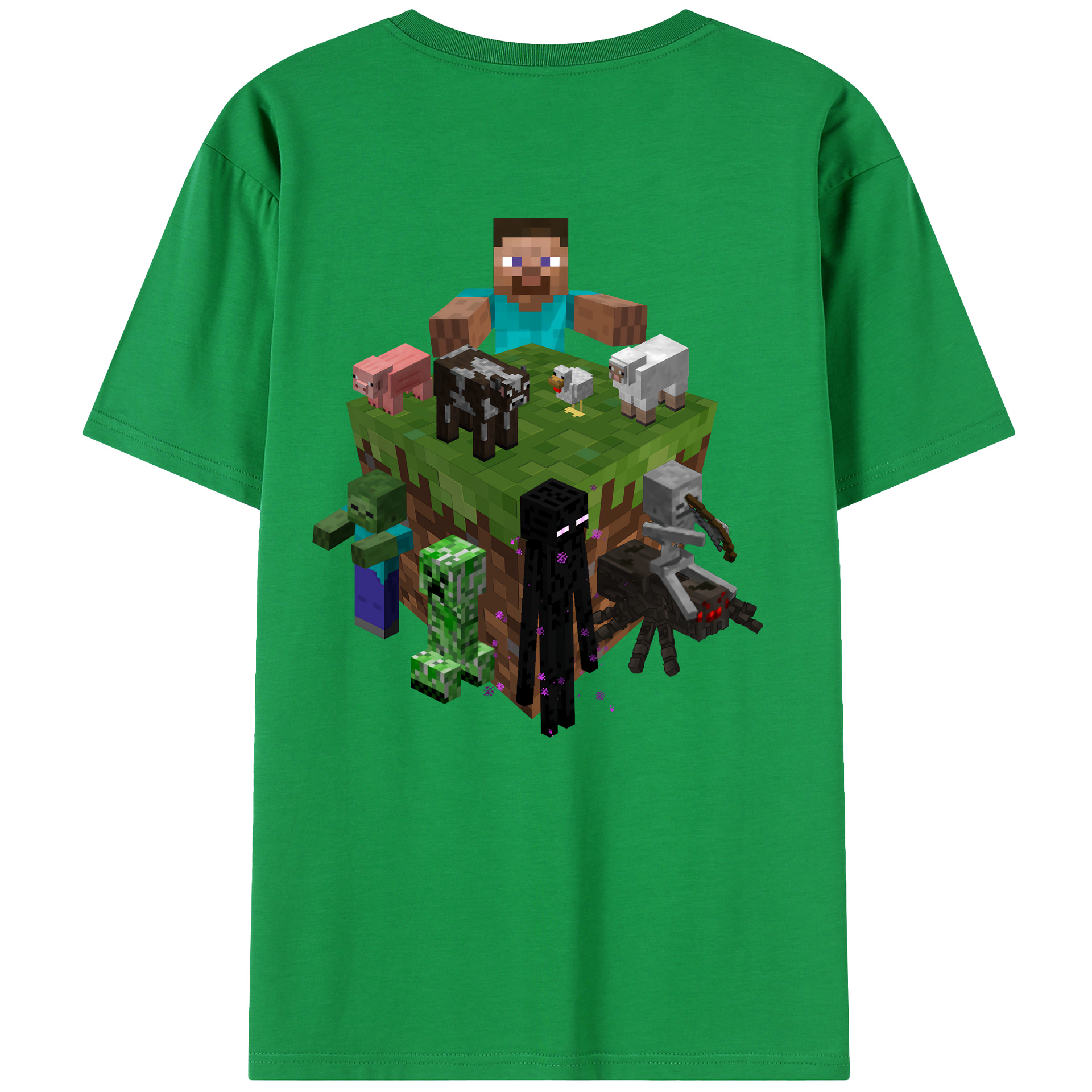 （画像用） マインクラフト ブロックの世界 Minecraft MC Block world 綿100％半袖Tシャツ（背面プリント）