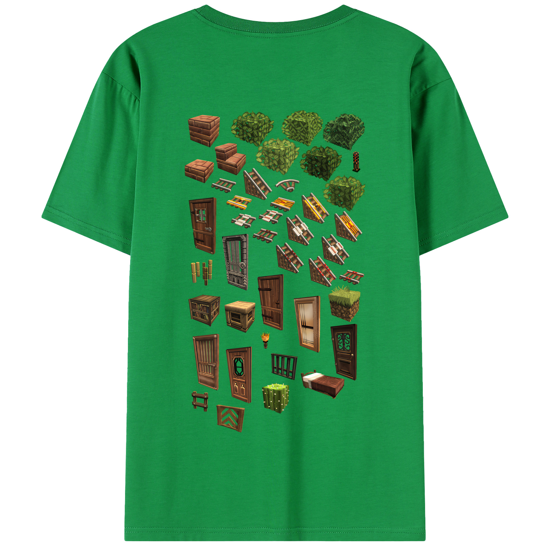 （画像用） マインクラフト ブロックの世界 Minecraft MC Block world 綿100％半袖Tシャツ（背面プリント）