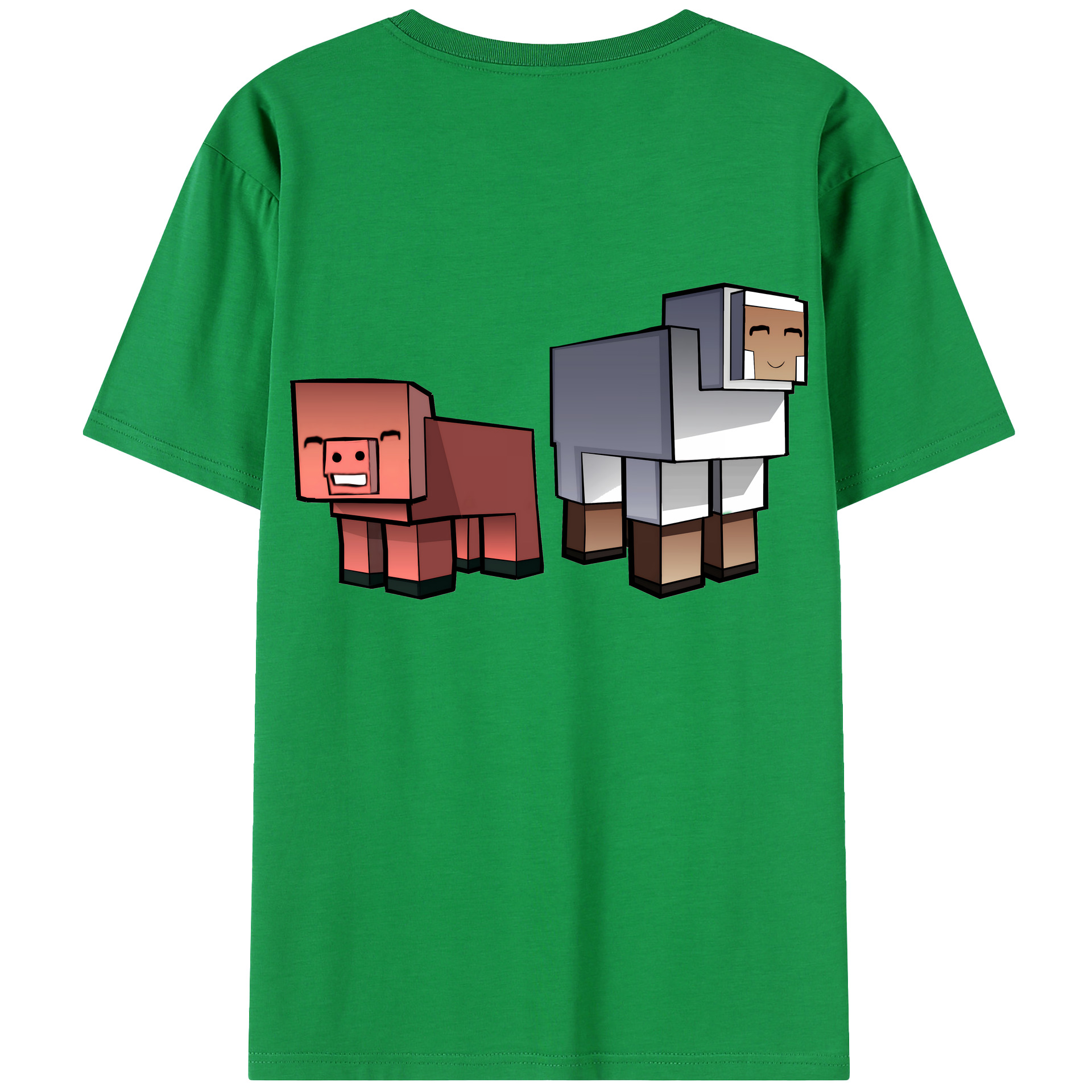 （画像用） マインクラフト ブロックの世界 Minecraft MC Block world 綿100％半袖Tシャツ（背面プリント）