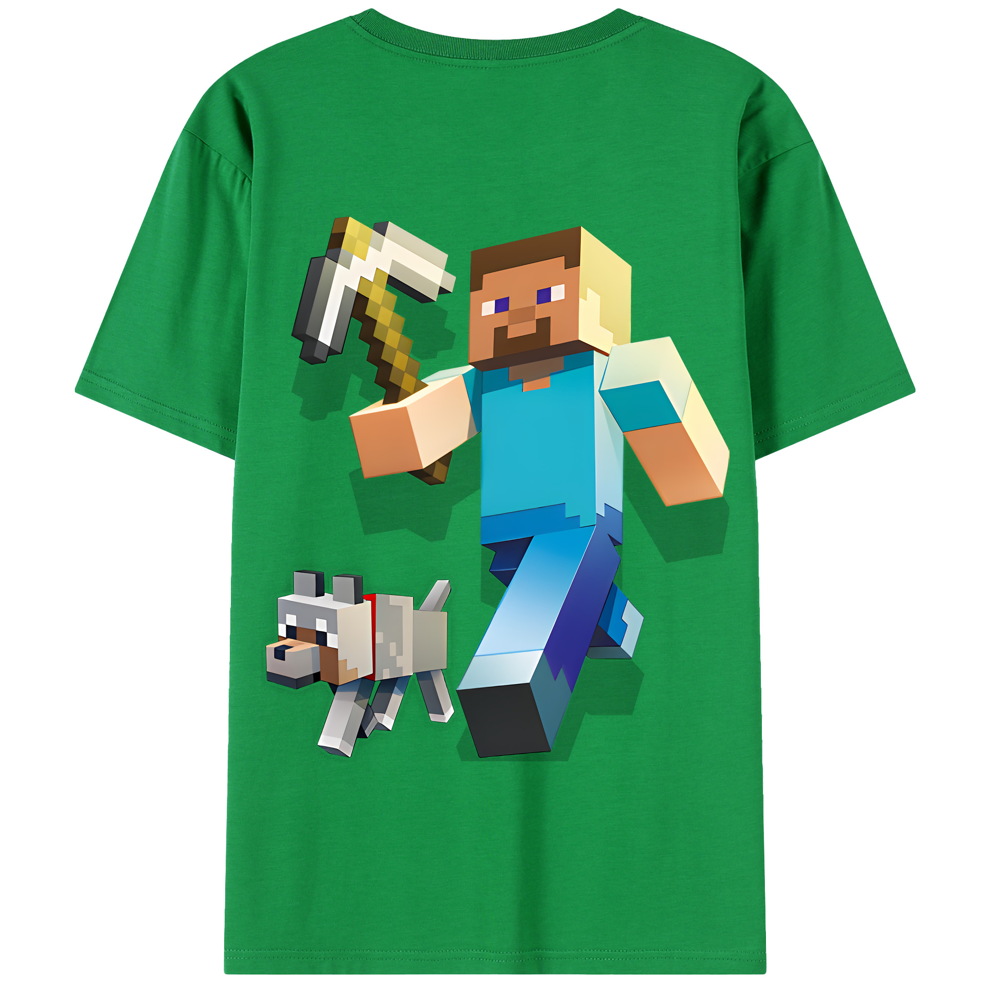 （画像用） マインクラフト ブロックの世界 Minecraft MC Block world 綿100％半袖Tシャツ（背面プリント）
