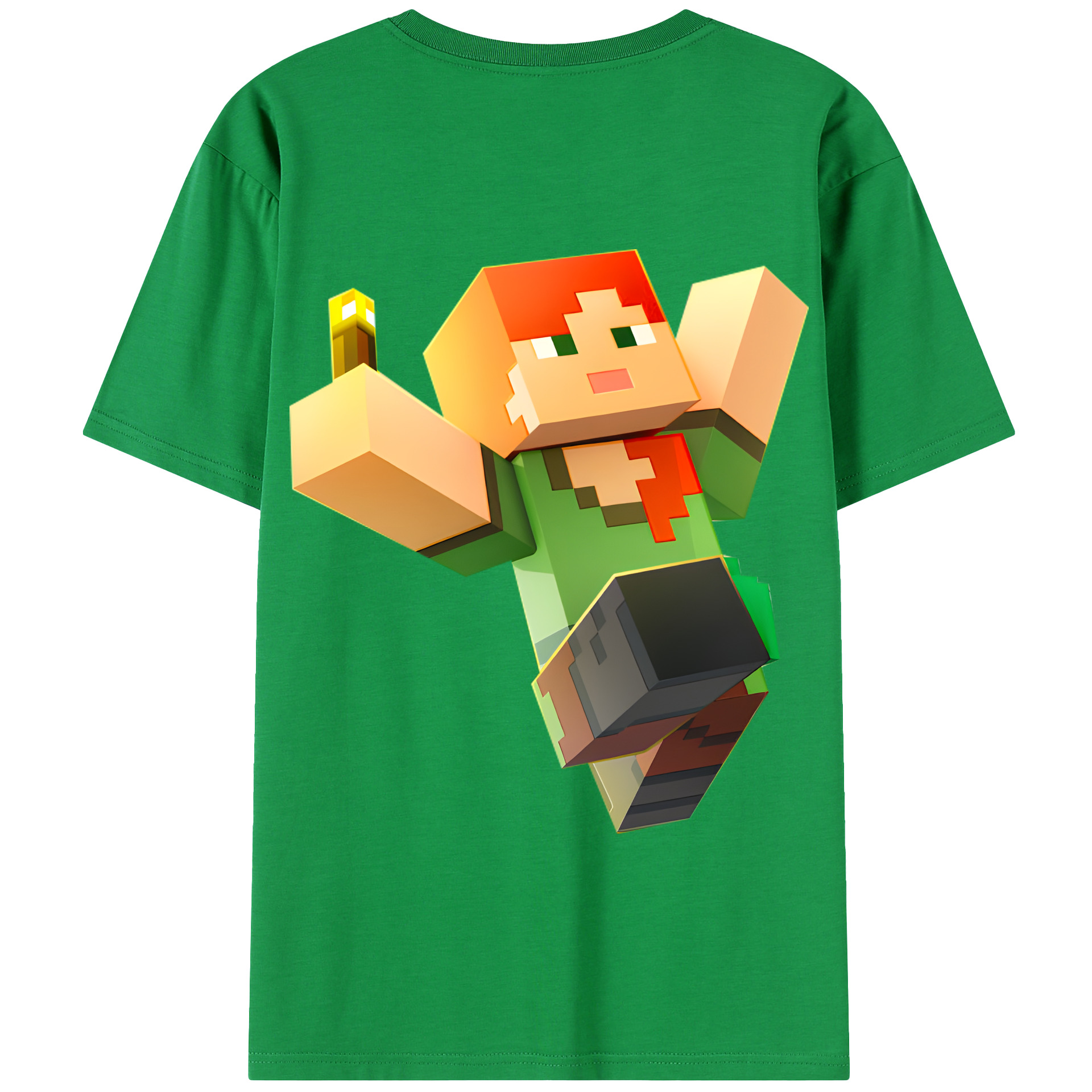 （画像用） マインクラフト ブロックの世界 Minecraft MC Block world 綿100％半袖Tシャツ（背面プリント）