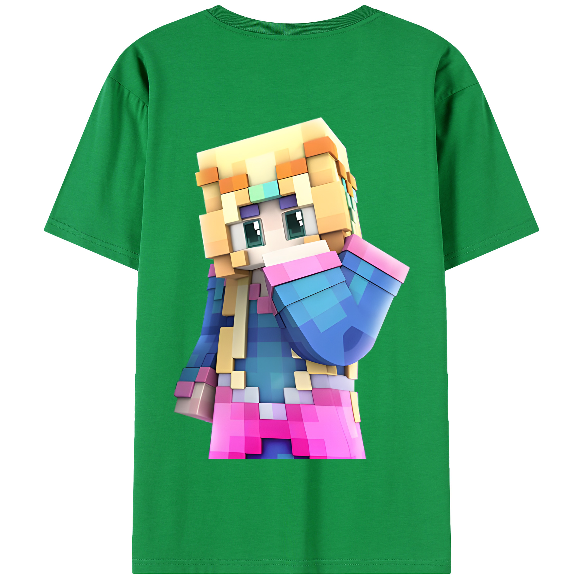 （画像用） マインクラフト ブロックの世界 Minecraft MC Block world 綿100％半袖Tシャツ（背面プリント）