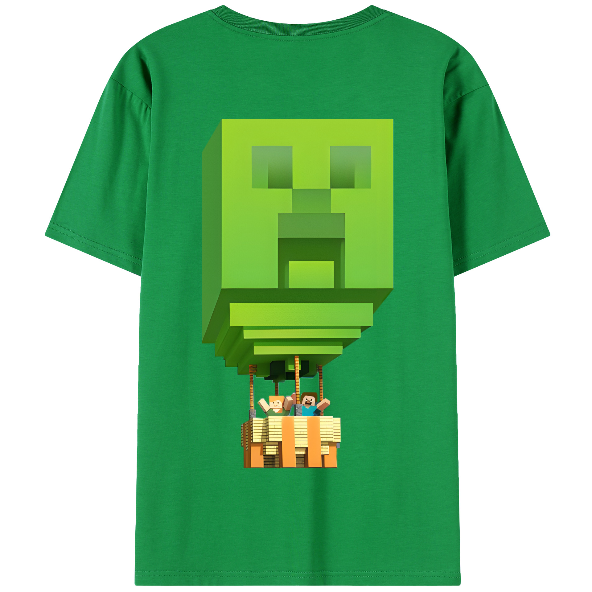 （画像用） マインクラフト ブロックの世界 Minecraft MC Block world 綿100％半袖Tシャツ（背面プリント）