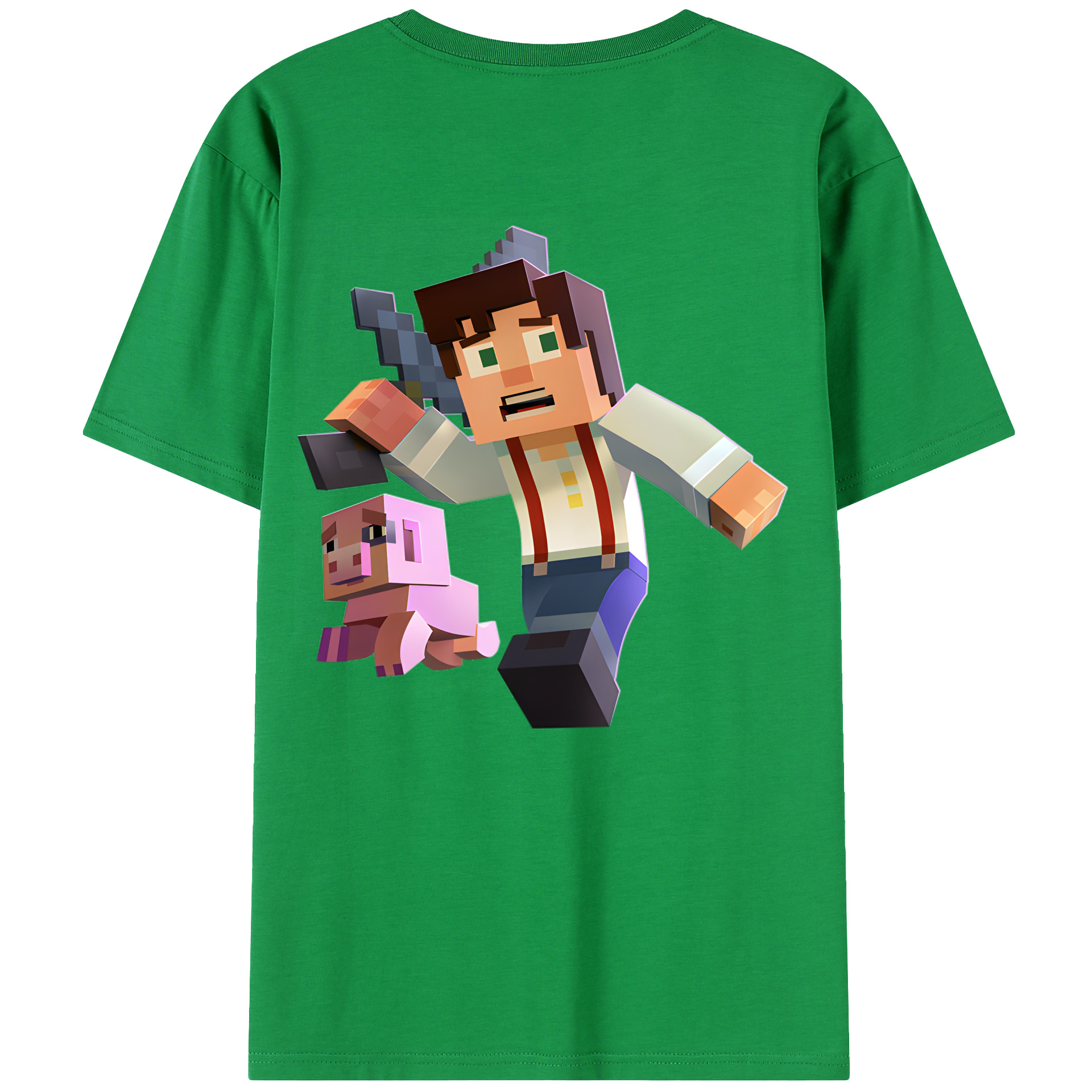 （画像用） マインクラフト ブロックの世界 Minecraft MC Block world 綿100％半袖Tシャツ（背面プリント）