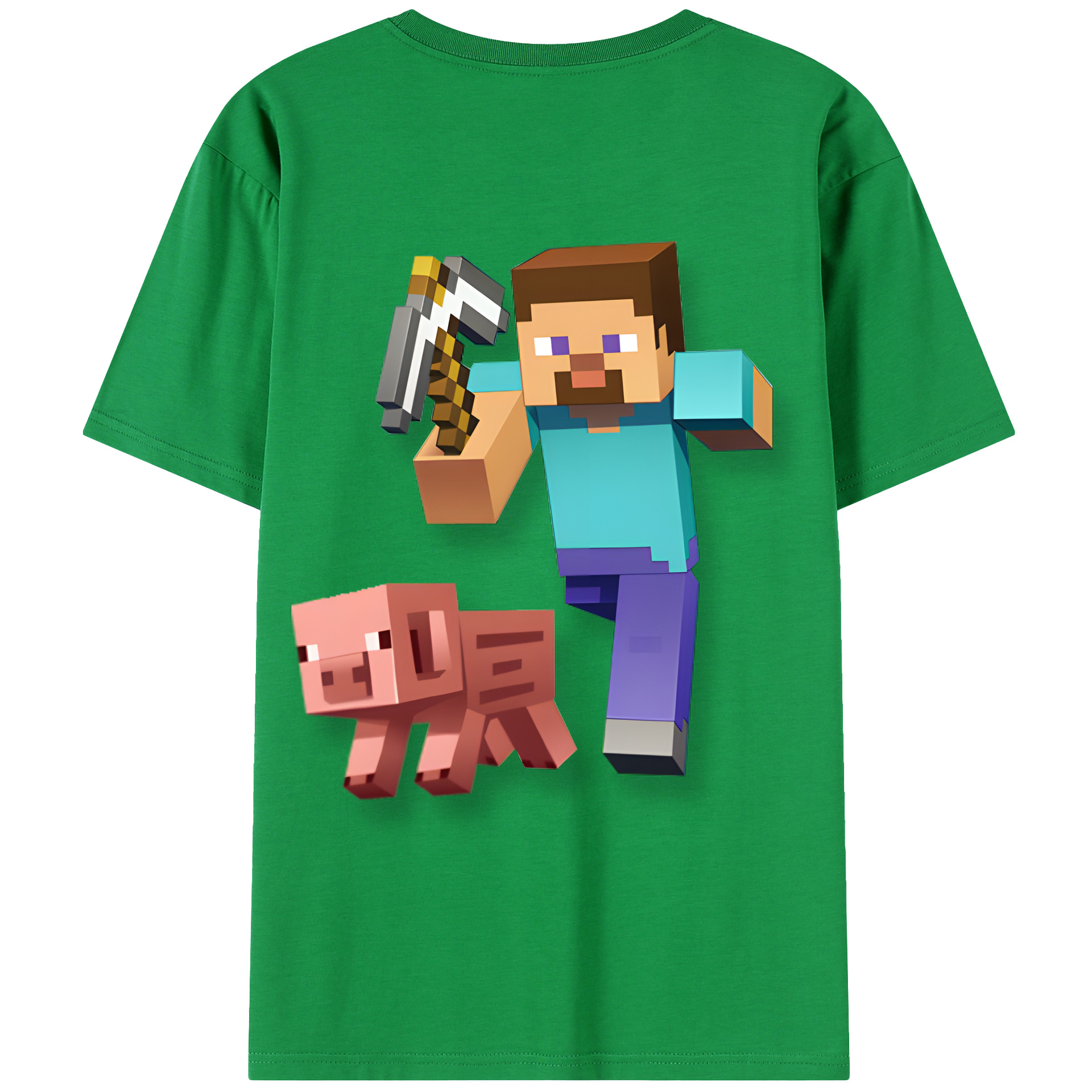 （画像用） マインクラフト ブロックの世界 Minecraft MC Block world 綿100％半袖Tシャツ（背面プリント）