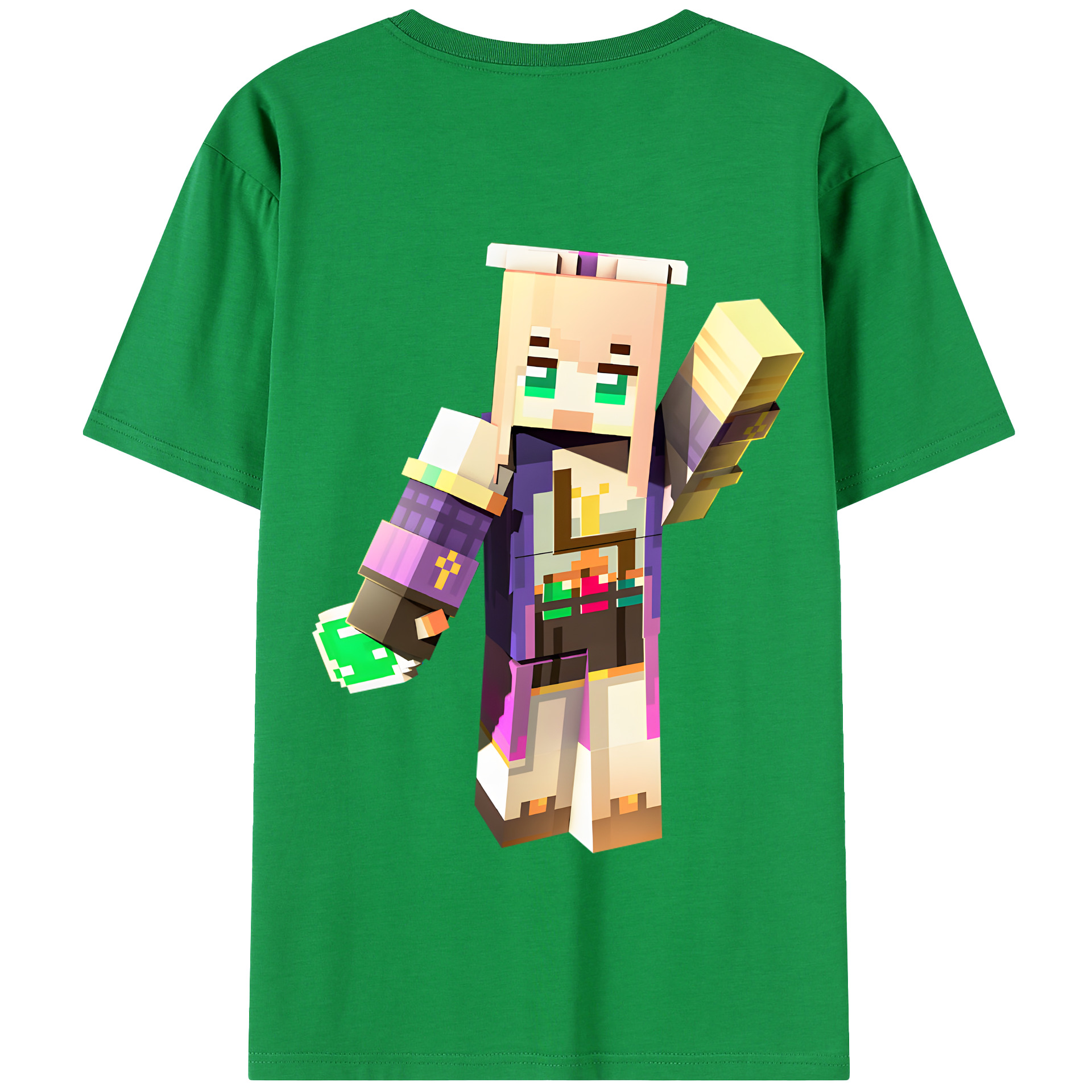 （画像用） マインクラフト ブロックの世界 Minecraft MC Block world 綿100％半袖Tシャツ（背面プリント）