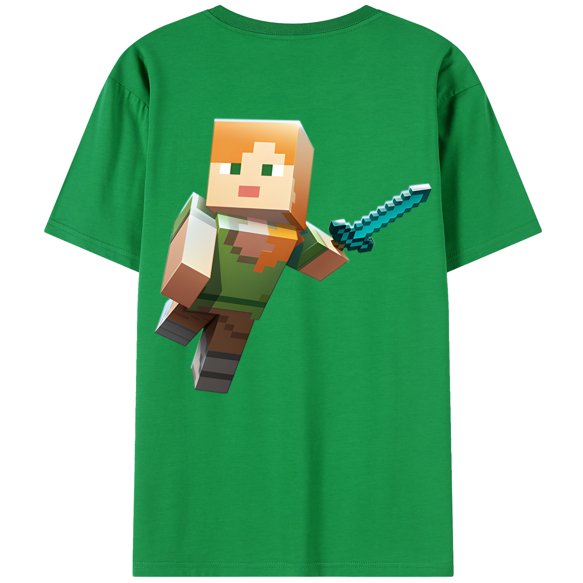 （画像用） マインクラフト ブロックの世界 Minecraft MC Block world 綿100％半袖Tシャツ（背面プリント）