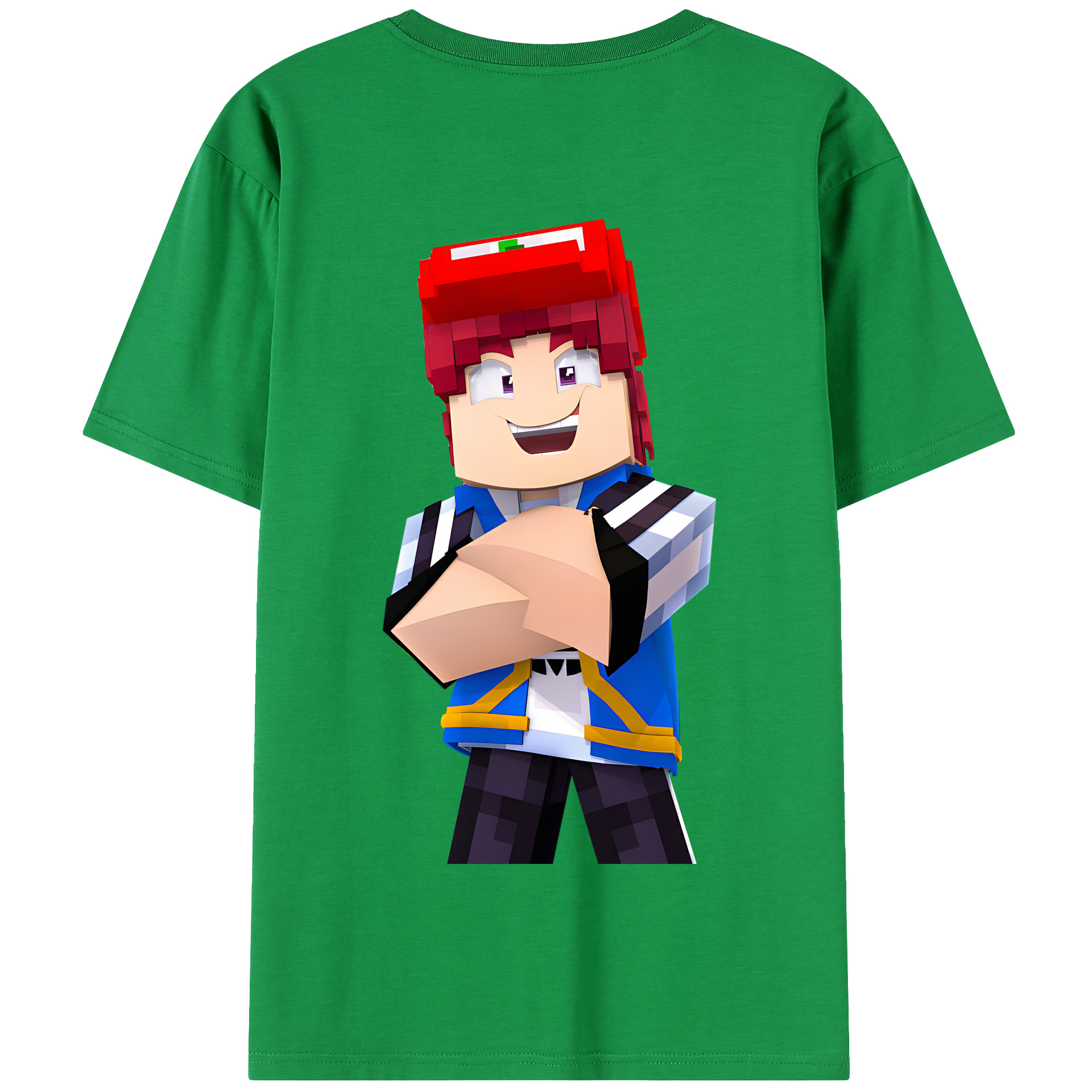 （画像用） マインクラフト ブロックの世界 Minecraft MC Block world 綿100％半袖Tシャツ（背面プリント）