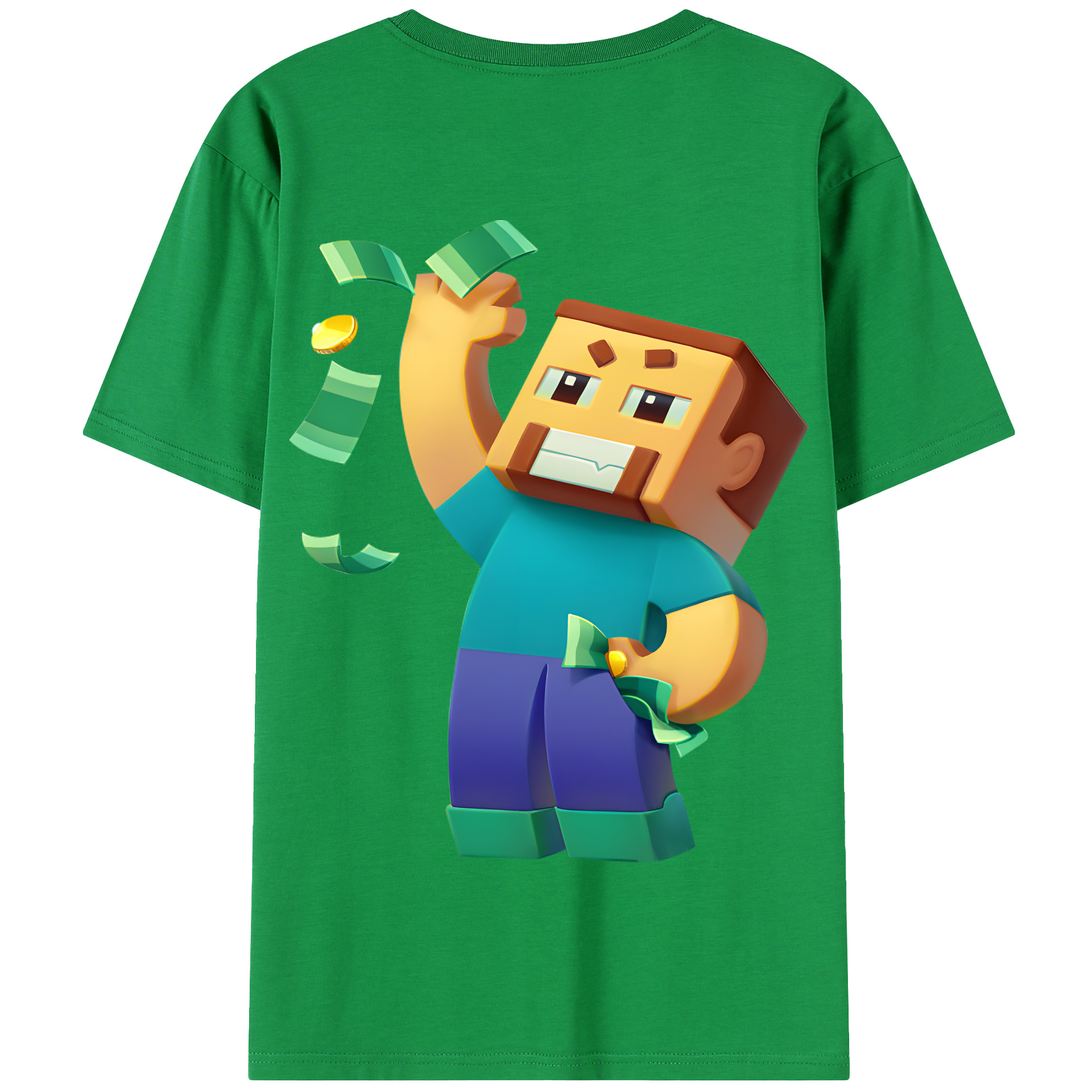 （画像用） マインクラフト ブロックの世界 Minecraft MC Block world 綿100％半袖Tシャツ（背面プリント）