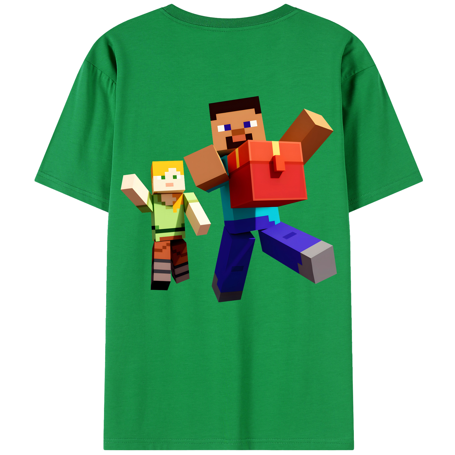 （画像用） マインクラフト ブロックの世界 Minecraft MC Block world 綿100％半袖Tシャツ（背面プリント）