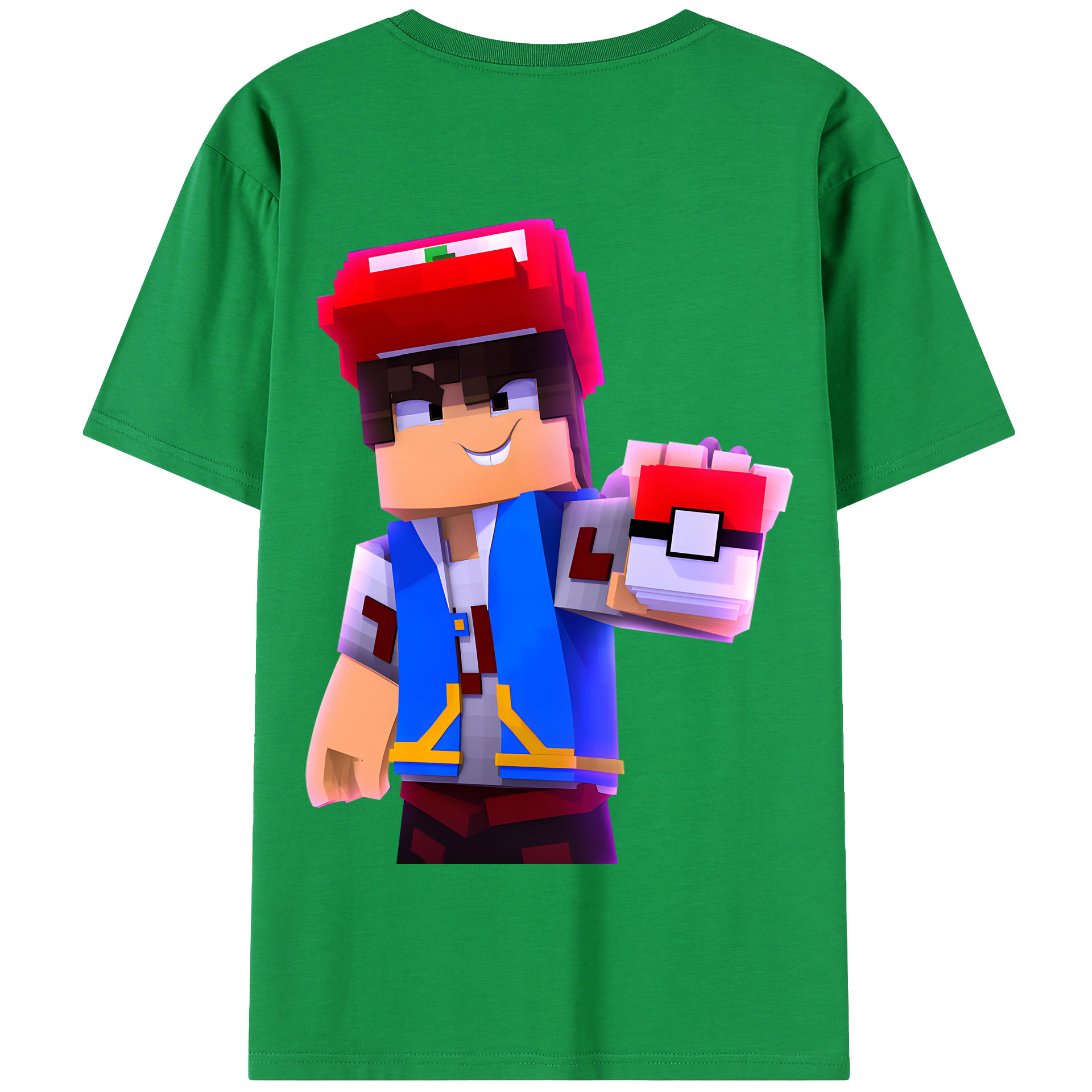 （画像用） マインクラフト ブロックの世界 Minecraft MC Block world 綿100％半袖Tシャツ（背面プリント）
