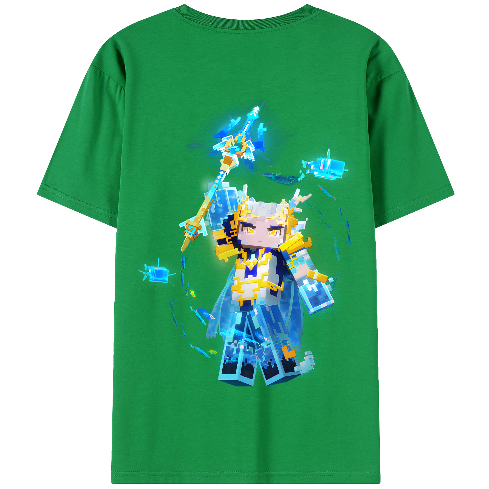 （画像用） マインクラフト ブロックの世界 Minecraft MC Block world 綿100％半袖Tシャツ（背面プリント）