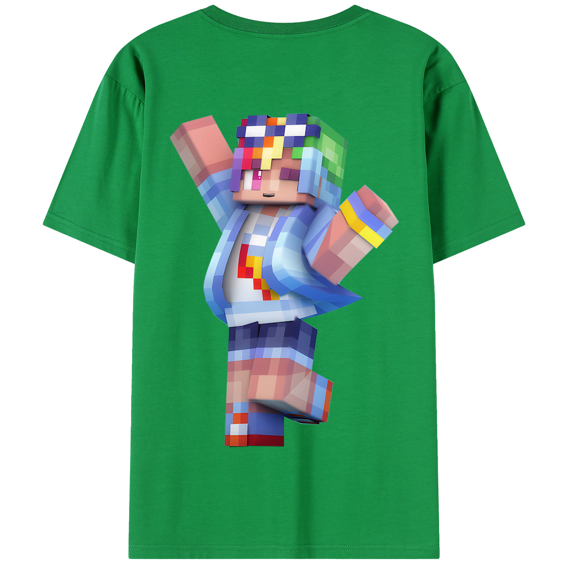 （画像用） マインクラフト ブロックの世界 Minecraft MC Block world 綿100％半袖Tシャツ（背面プリント）