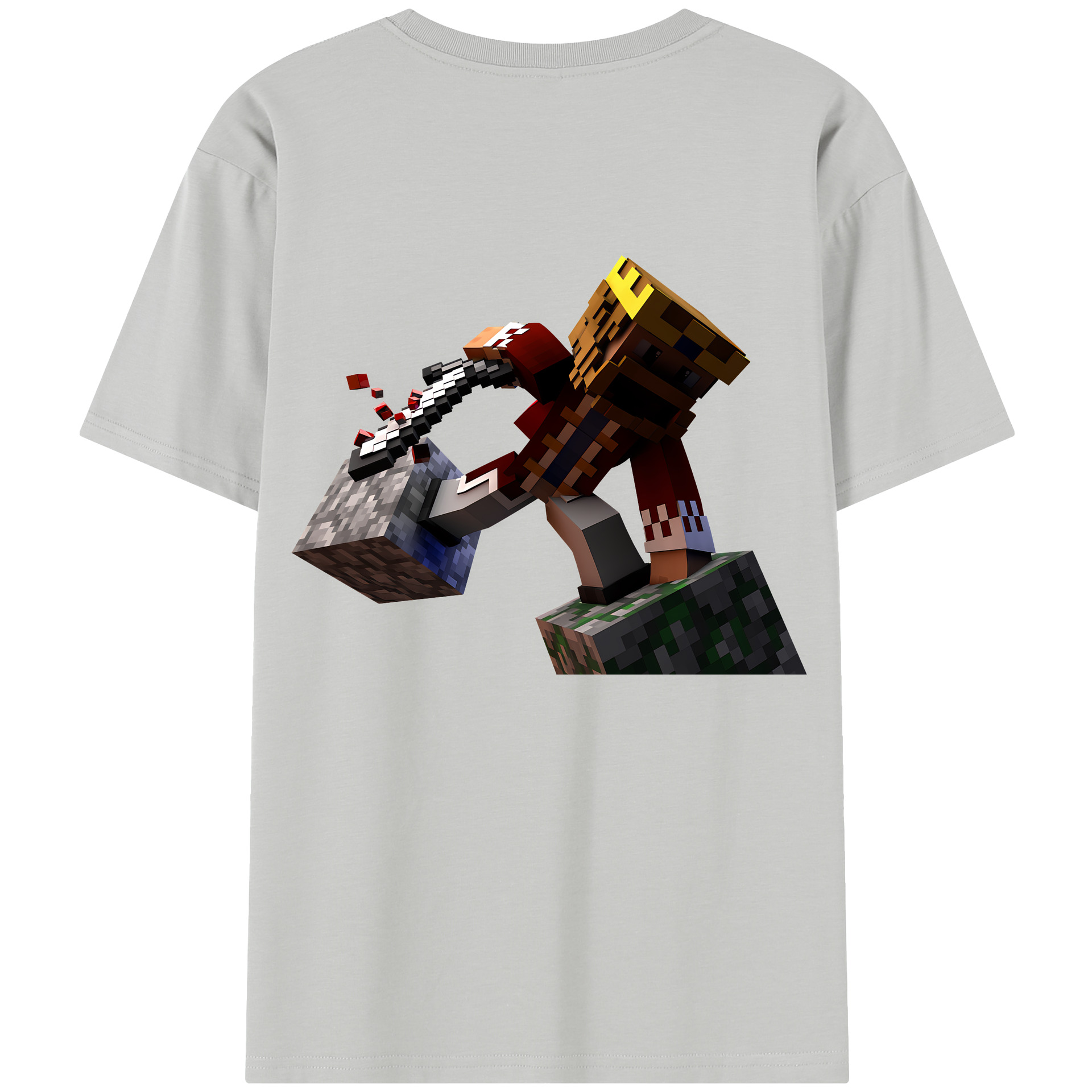 （画像用） マインクラフト ブロックの世界 Minecraft MC Block world 綿100％半袖Tシャツ（背面プリント）