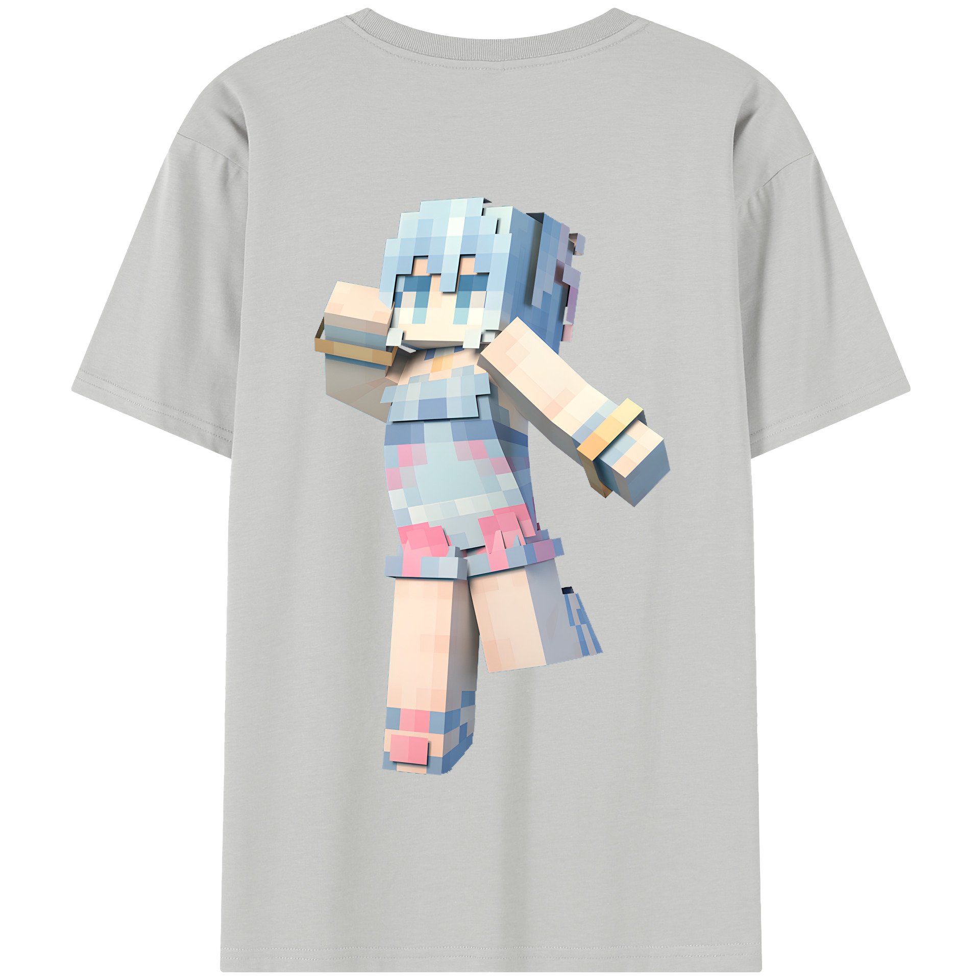 （画像用） マインクラフト ブロックの世界 Minecraft MC Block world 綿100％半袖Tシャツ（背面プリント）