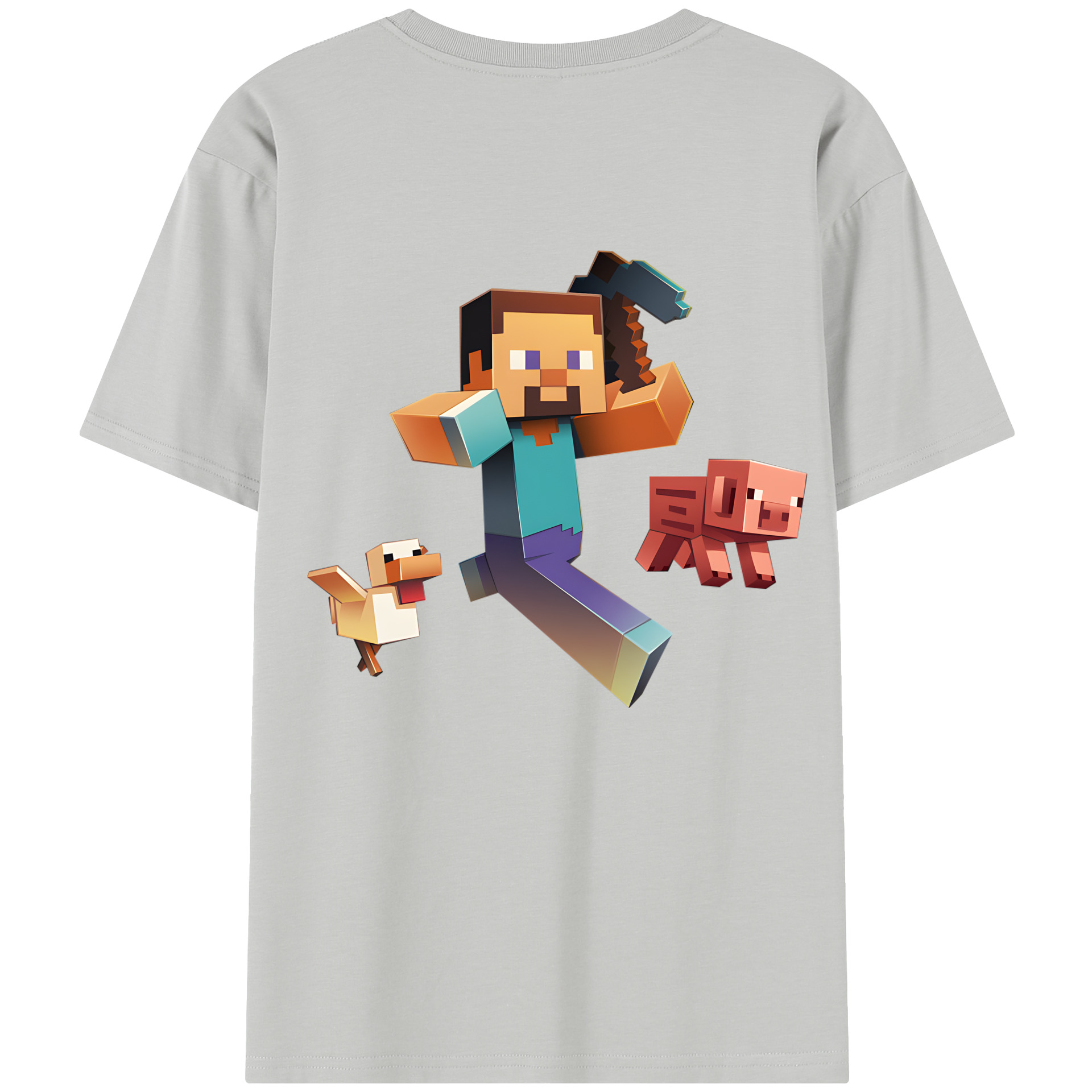 （画像用） マインクラフト ブロックの世界 Minecraft MC Block world 綿100％半袖Tシャツ（背面プリント）