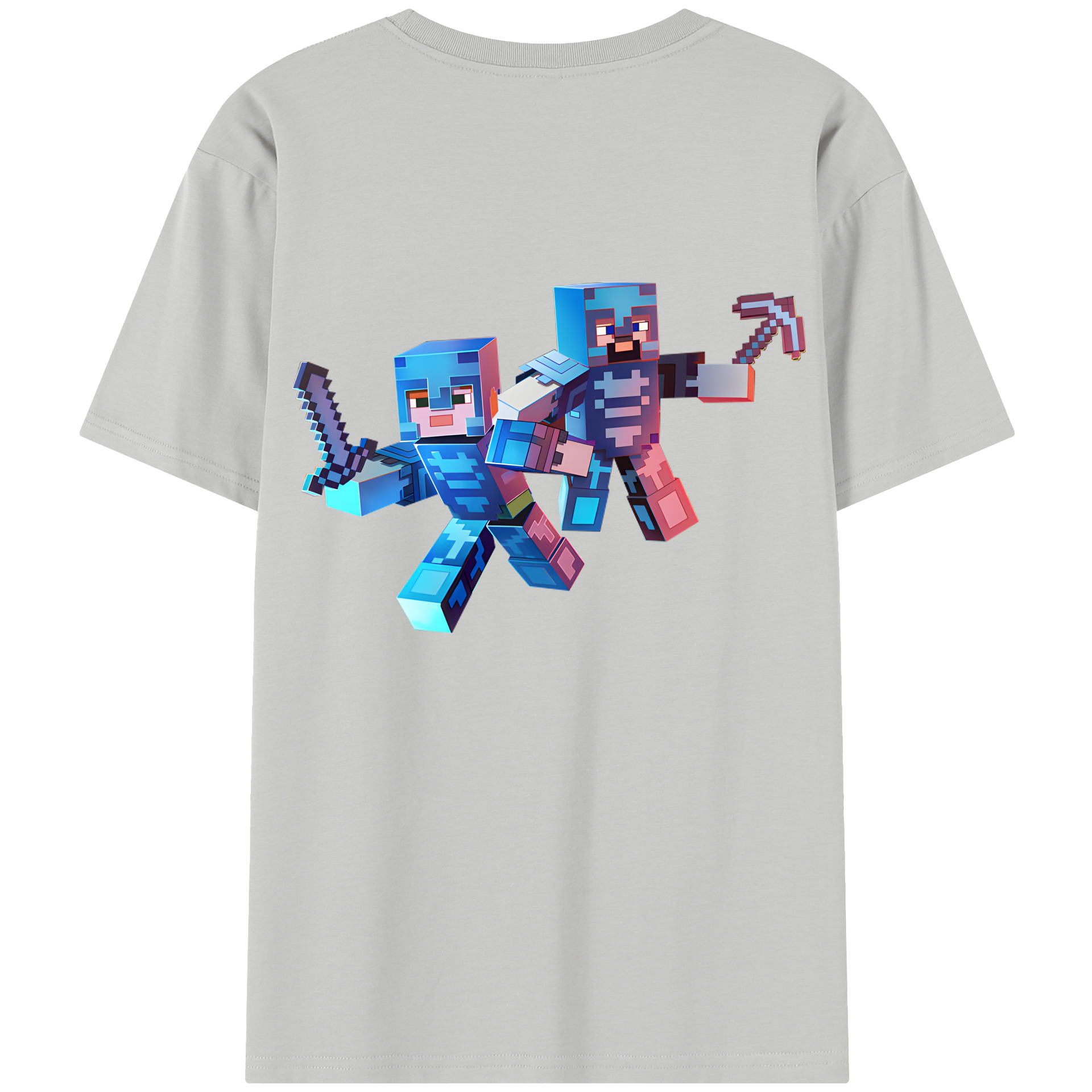 （画像用） マインクラフト ブロックの世界 Minecraft MC Block world 綿100％半袖Tシャツ（背面プリント）