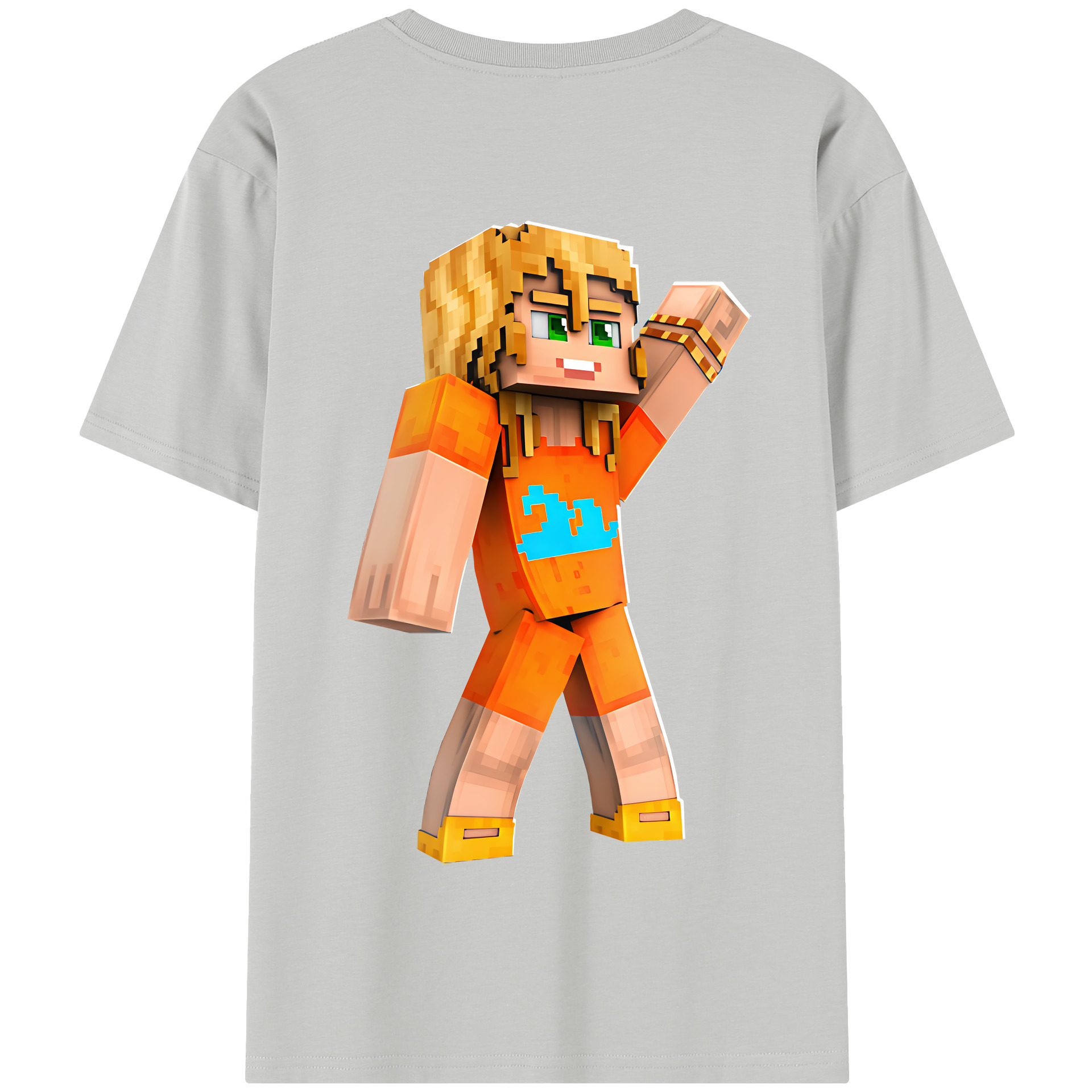 （画像用） マインクラフト ブロックの世界 Minecraft MC Block world 綿100％半袖Tシャツ（背面プリント）