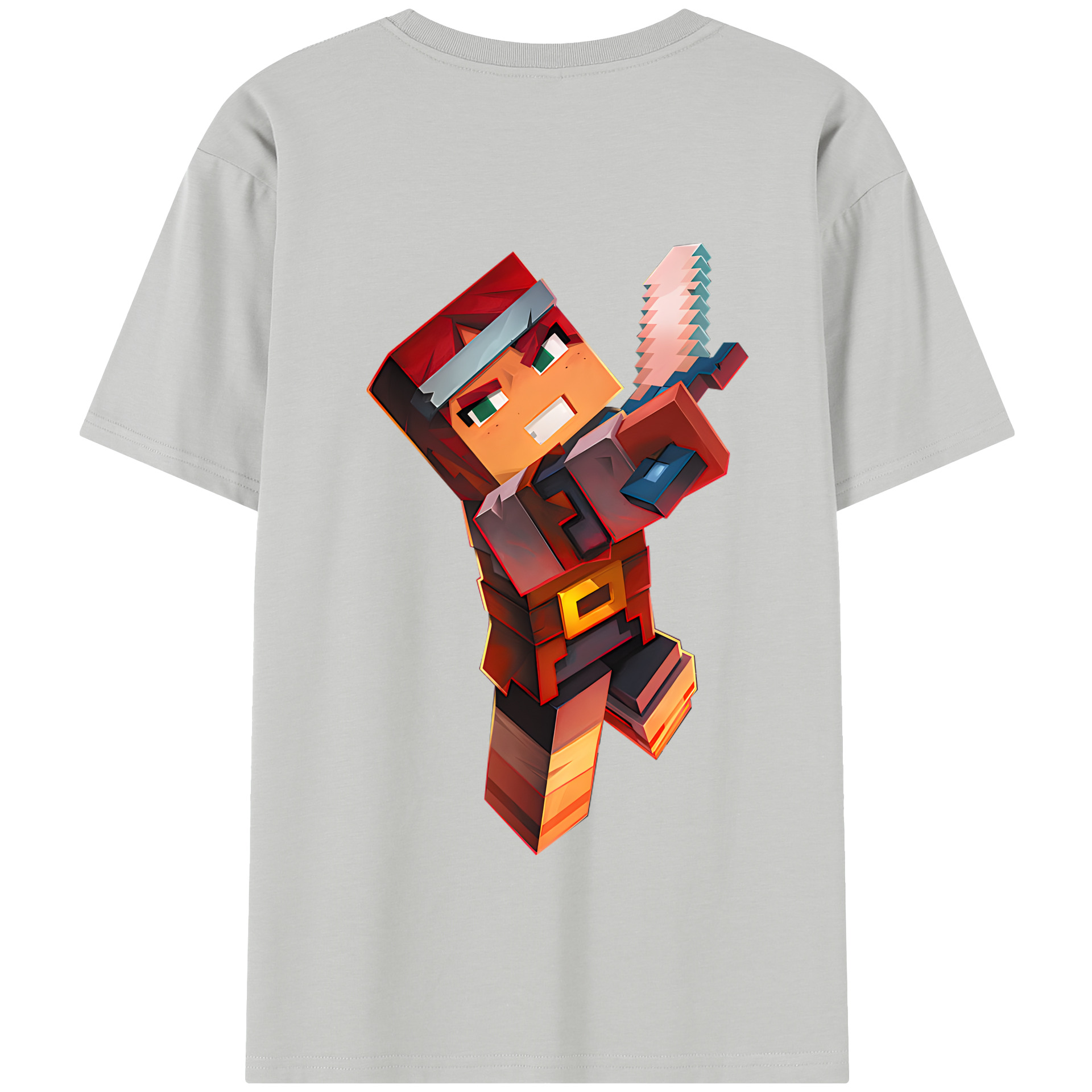 （画像用） マインクラフト ブロックの世界 Minecraft MC Block world 綿100％半袖Tシャツ（背面プリント）