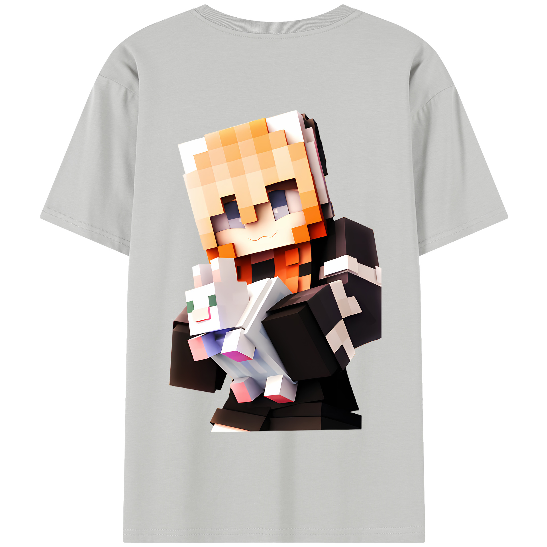 （画像用） マインクラフト ブロックの世界 Minecraft MC Block world 綿100％半袖Tシャツ（背面プリント）