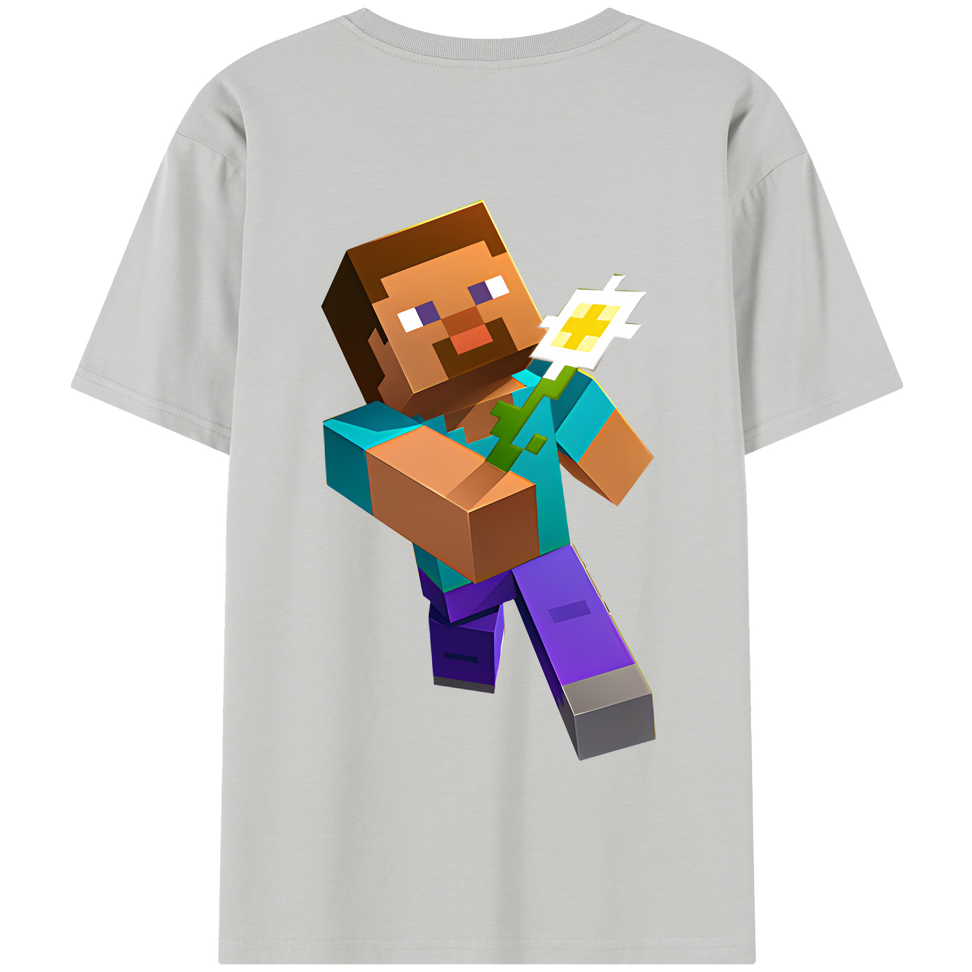 （画像用） マインクラフト ブロックの世界 Minecraft MC Block world 綿100％半袖Tシャツ（背面プリント）