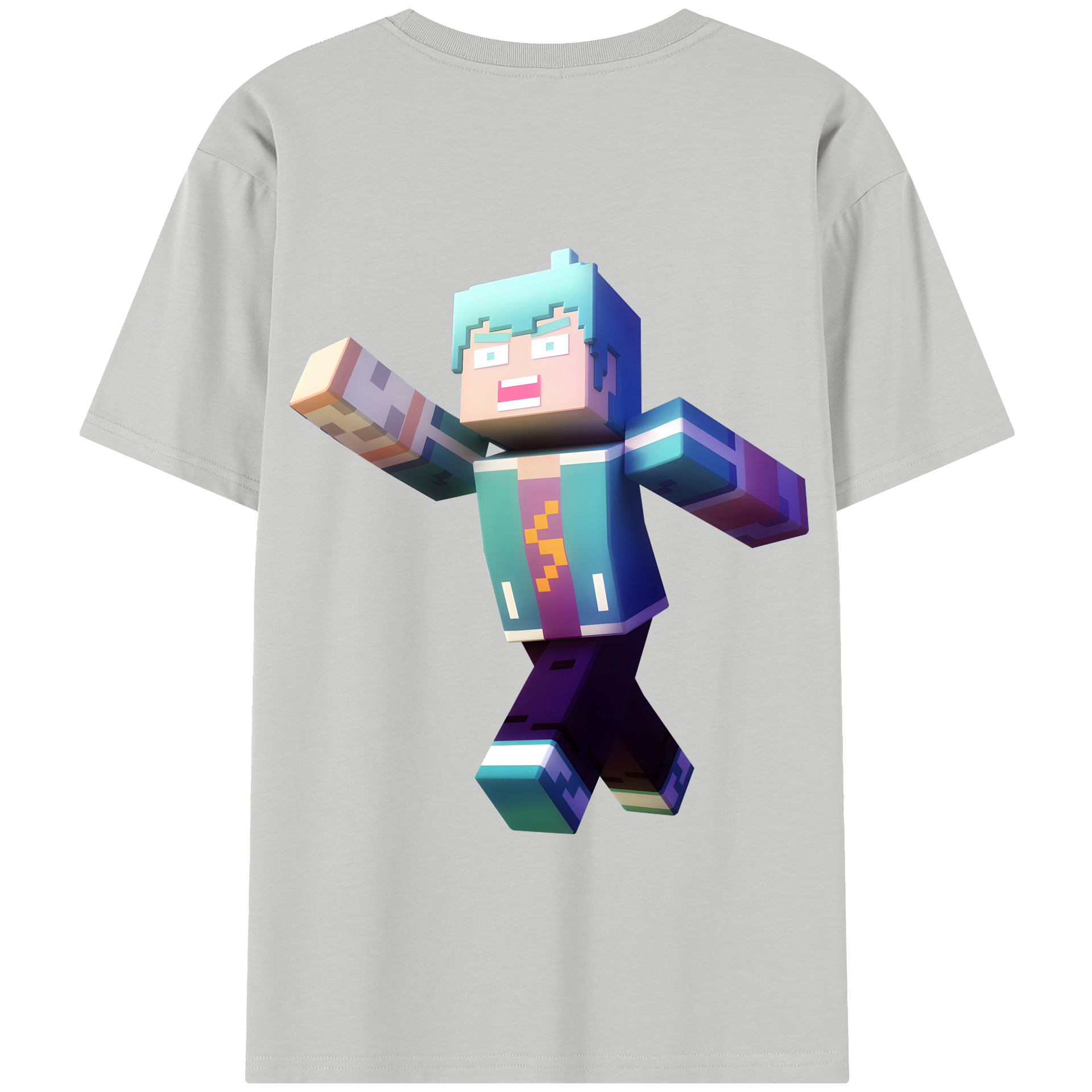 （画像用） マインクラフト ブロックの世界 Minecraft MC Block world 綿100％半袖Tシャツ（背面プリント）