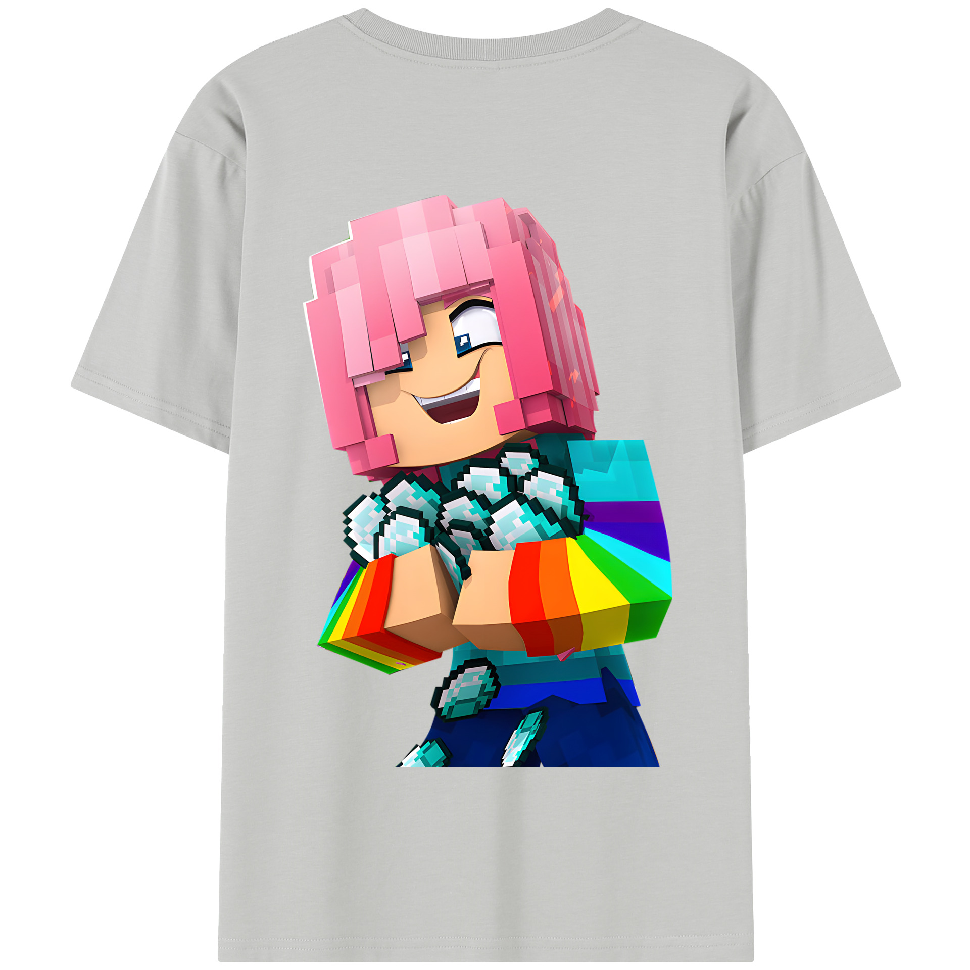 （画像用） マインクラフト ブロックの世界 Minecraft MC Block world 綿100％半袖Tシャツ（背面プリント）