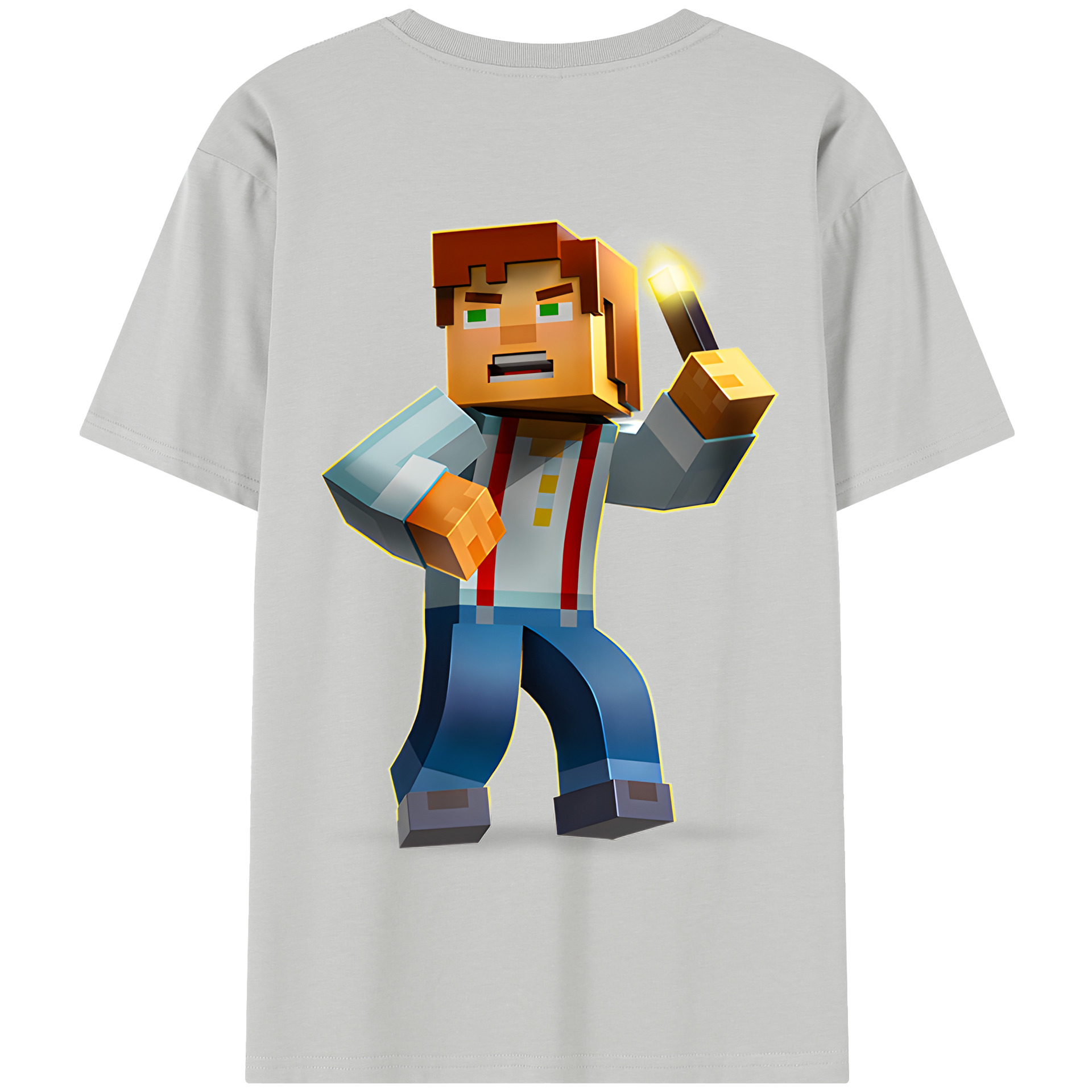 （画像用） マインクラフト ブロックの世界 Minecraft MC Block world 綿100％半袖Tシャツ（背面プリント）