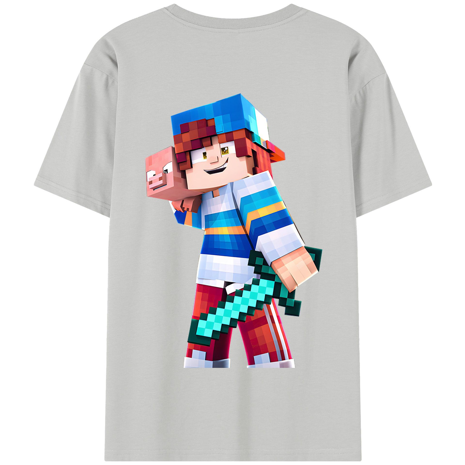 （画像用） マインクラフト ブロックの世界 Minecraft MC Block world 綿100％半袖Tシャツ（背面プリント）