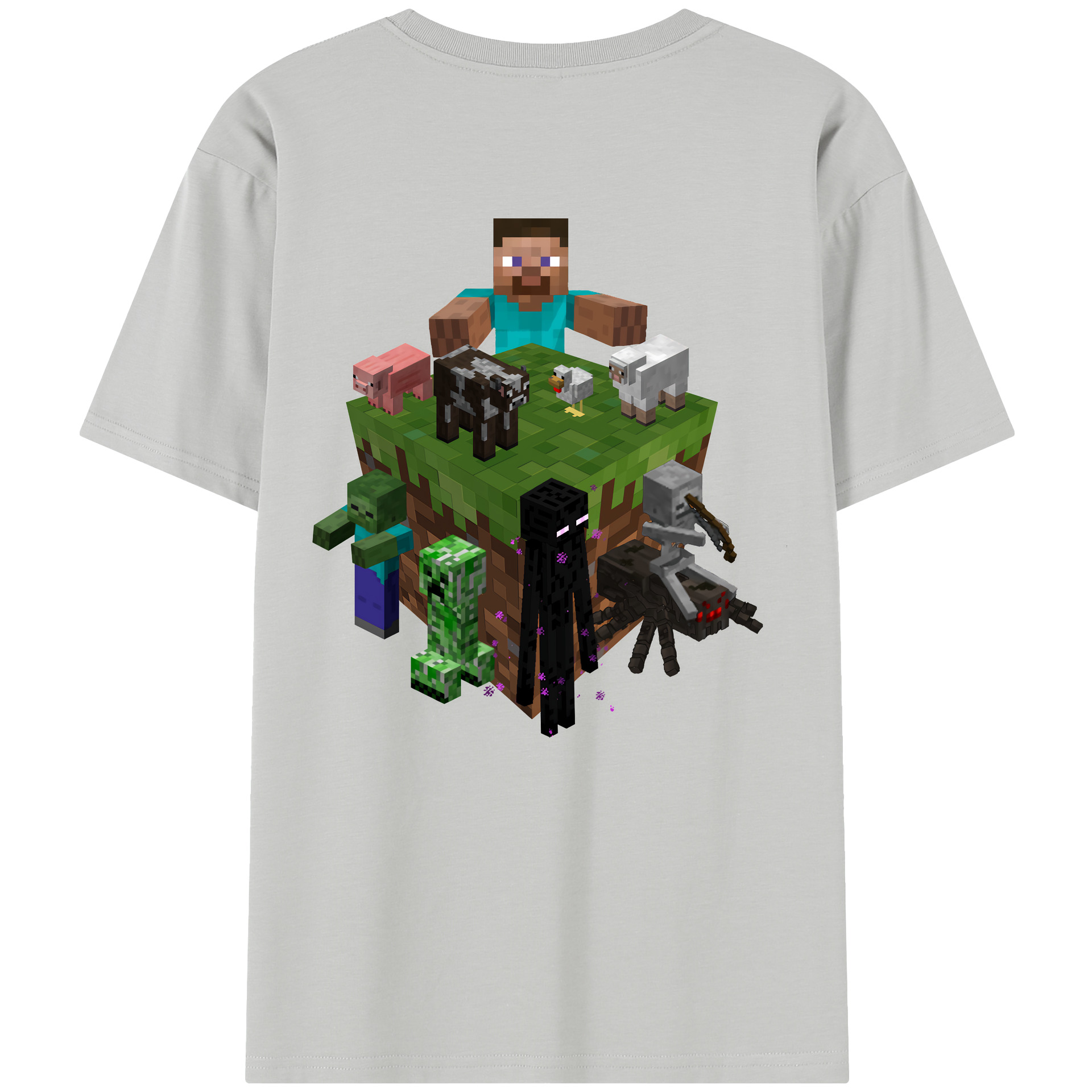 （画像用） マインクラフト ブロックの世界 Minecraft MC Block world 綿100％半袖Tシャツ（背面プリント）