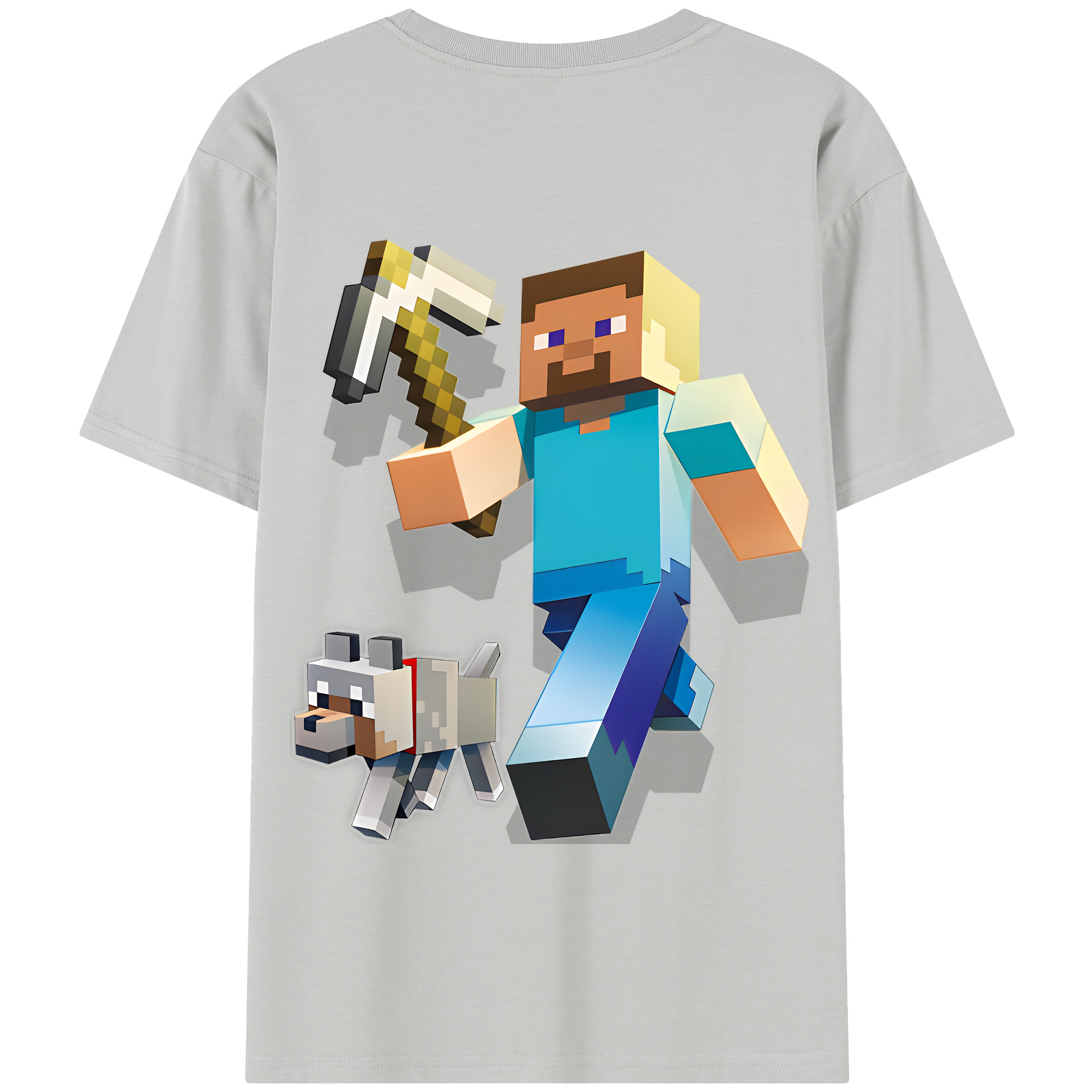 （画像用） マインクラフト ブロックの世界 Minecraft MC Block world 綿100％半袖Tシャツ（背面プリント）