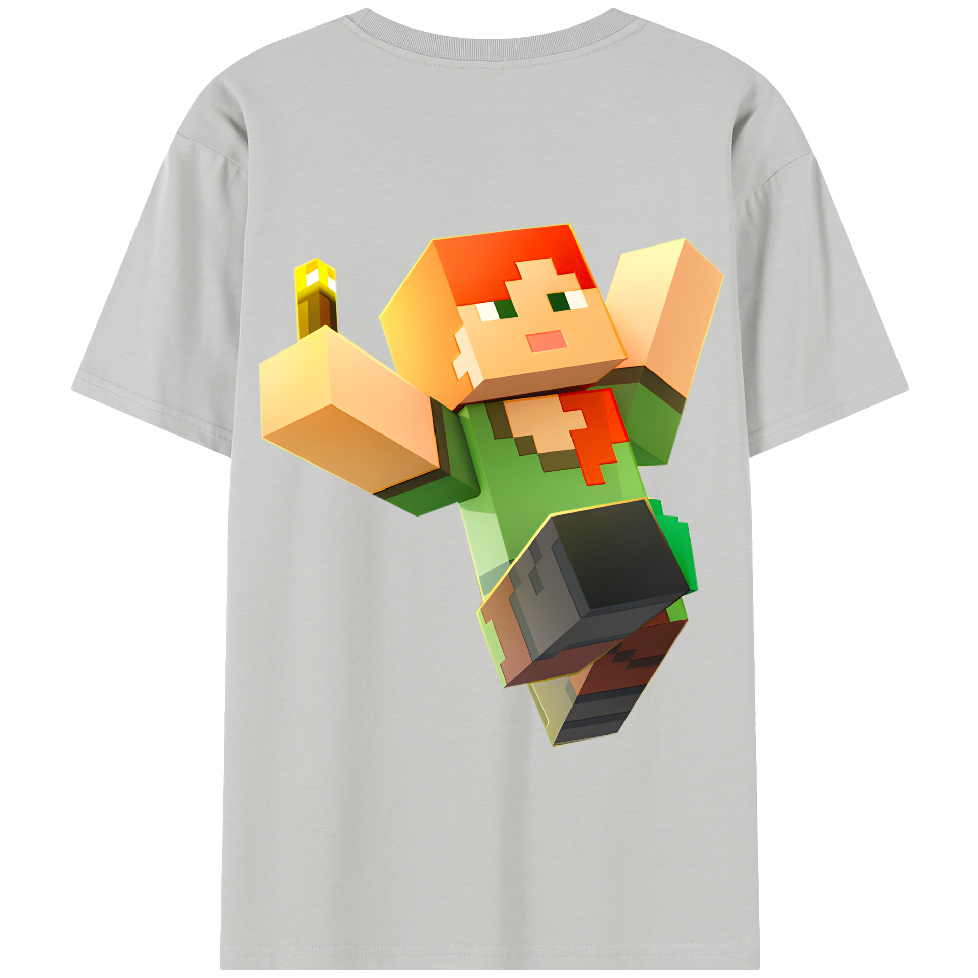 （画像用） マインクラフト ブロックの世界 Minecraft MC Block world 綿100％半袖Tシャツ（背面プリント）